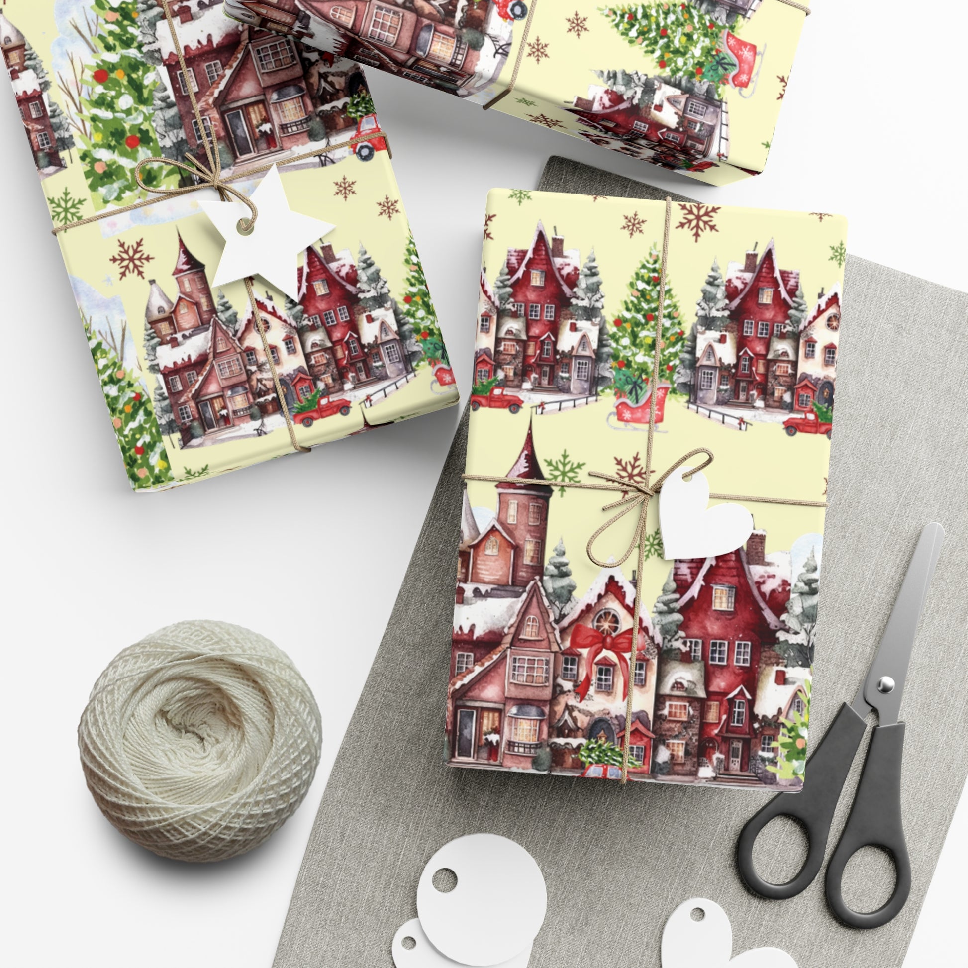 Christmas Village Wrapping Paper Whimsical Winter Wonderland with Pastel Trees, Snowflakes, and Festive Gifts Perfect for a Magical Holiday Season in Matte/Satin, All Occasion - MRSBYVALLE