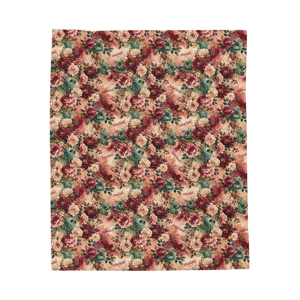 Personalized Luxury Botanical Blanket | Custom Name Velveteen Throw for Women Birthday