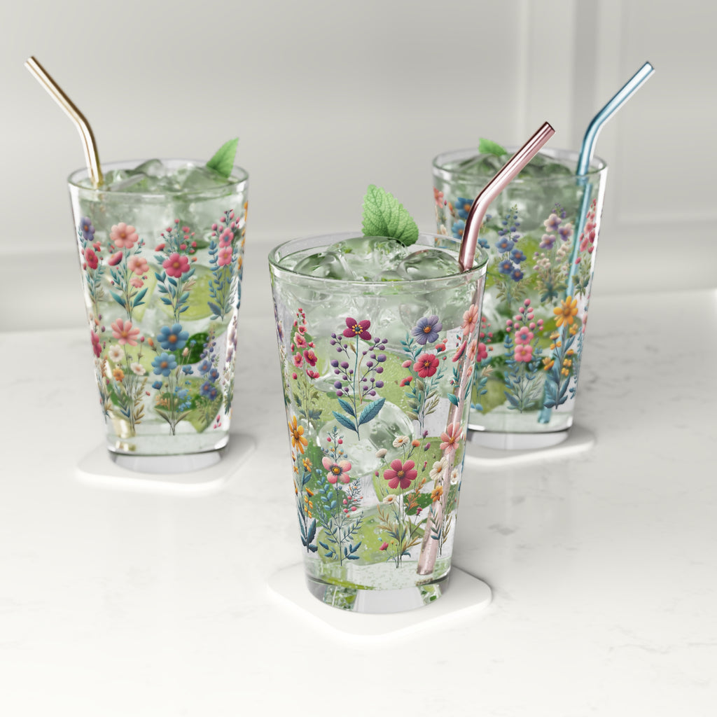 Best Beautiful Wildflower 16 oz Pint Glass Floral Design for Refreshing Drinks Perfect for Home Bars, Parties, and Everyday and Durable Perfect for Parties - MRSBYVALLE