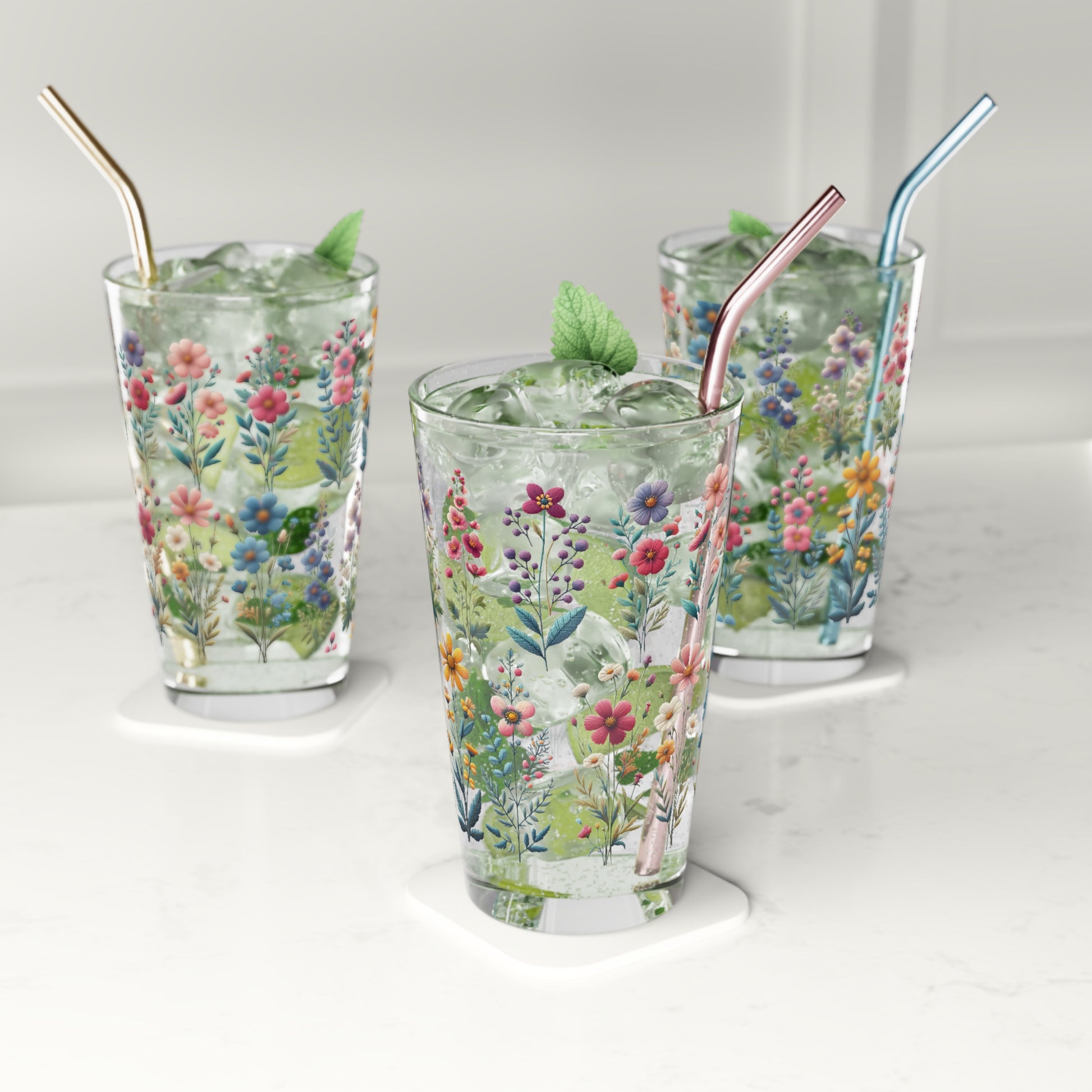 Best Beautiful Wildflower 16 oz Pint Glass Floral Design for Refreshing Drinks Perfect for Home Bars, Parties, and Everyday and Durable Perfect for Parties - MRSBYVALLE