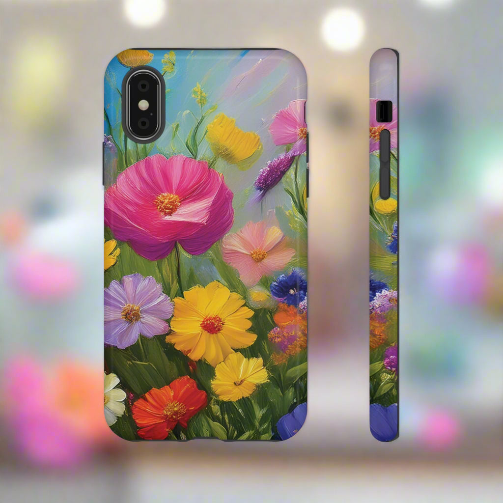 Phone case with colorful floral design on a white background