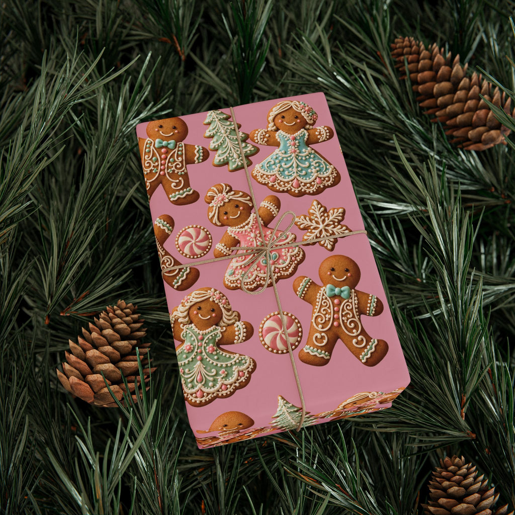 Gingerbread Cookies Pink Wrapping Paper Christmas