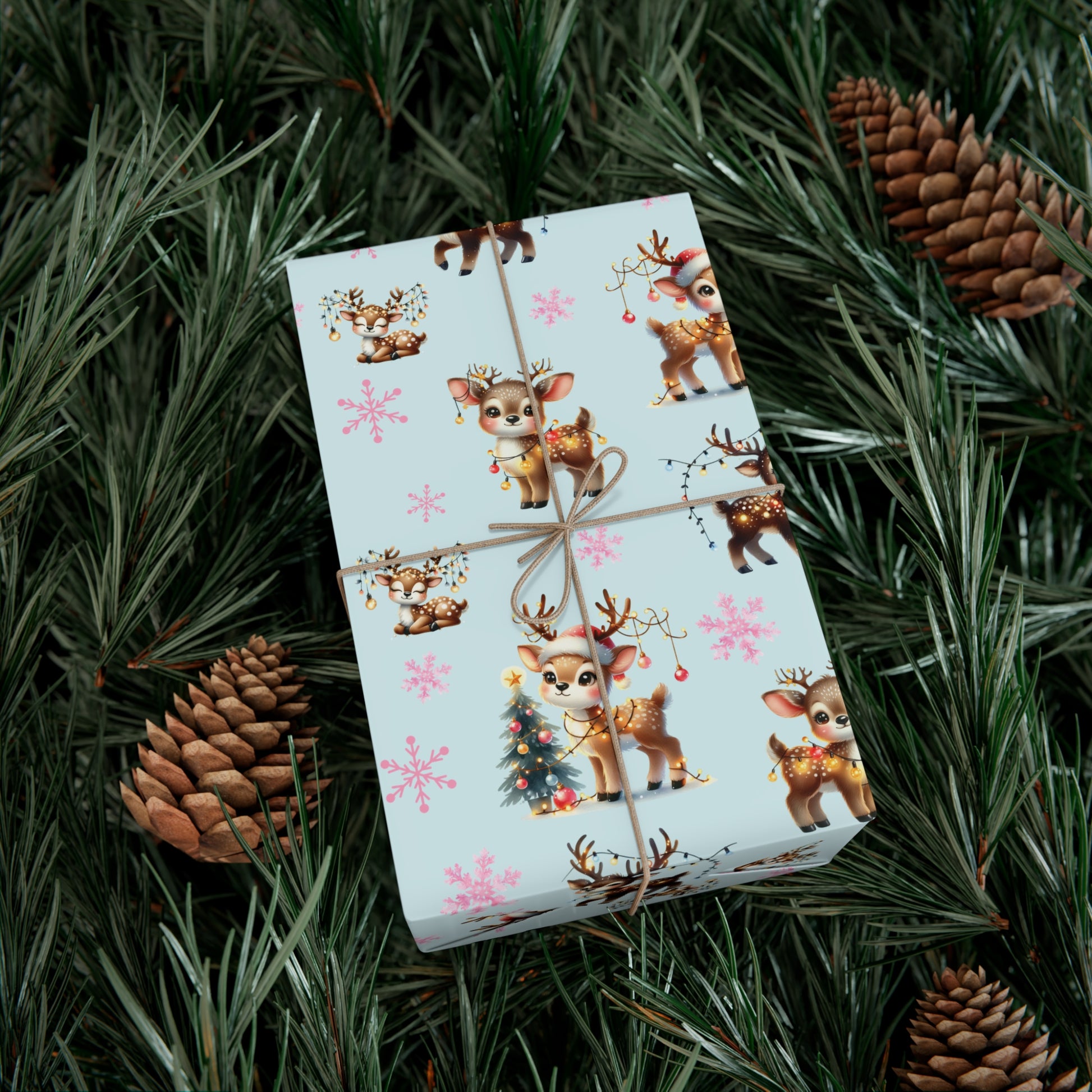 Watercolor Reindeer Christmas Wrapping Paper Elegant Holiday Gift Wrap Featuring Whimsical Deer Design | Perfect for Festive Presents, Available in Multiple Sizes for Every Gift - MRSBYVALLE