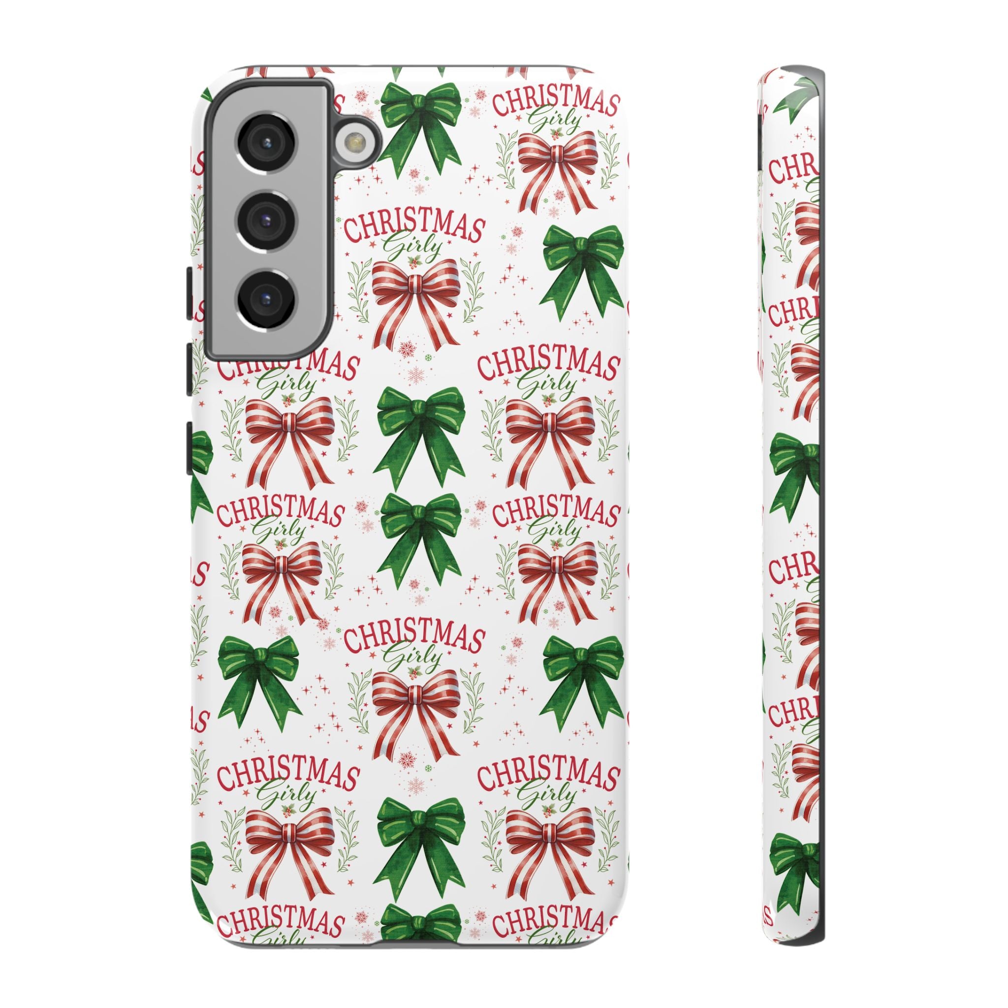 Girly Christmas Coquette Bows Pastel Phone Case for iPhone 17 16 15 23 Samsung, and Pixel | Stylish Protective Cover Gift for Her Perfect for Floral Lover