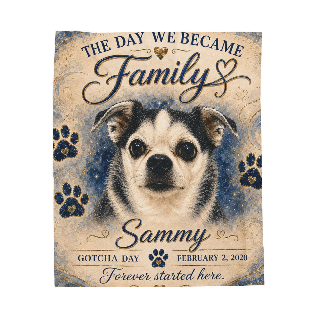 The Day We Became Family Pet Portrait Blanket | Custom Name & Date Velveteen
