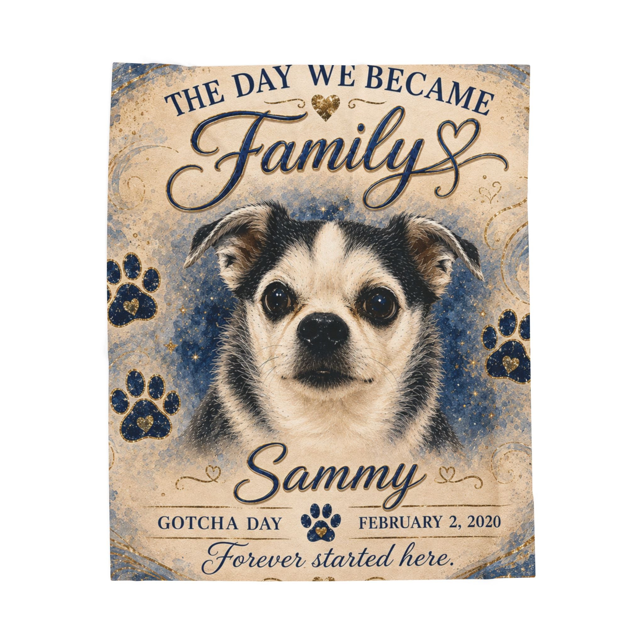 The Day We Became Family Pet Portrait Blanket | Custom Name & Date Velveteen