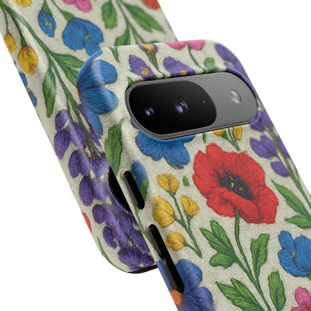 Bright 3D Illusion Wildflower Phone Case Cute Floral Design in Red, Pink, Blue – Aesthetic Protective Case for iPhone and  Android