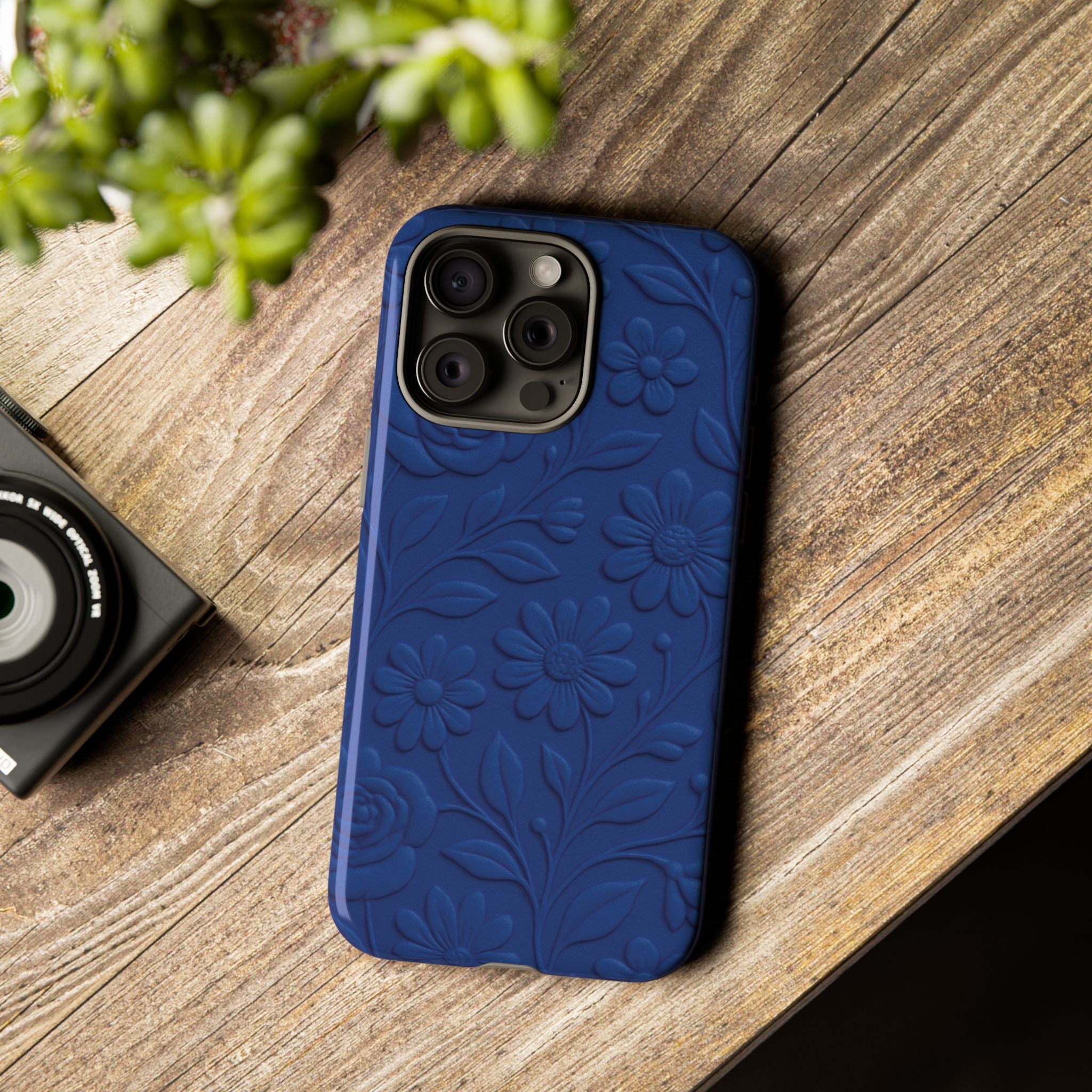 3D Illusion Floral Cobalt Blue Phone Case Elegant Raised Flower Design, Seamless Textured Look, Durable & Stylish Protection for iPhone and Android Models Fits iPhone & Samsung Models