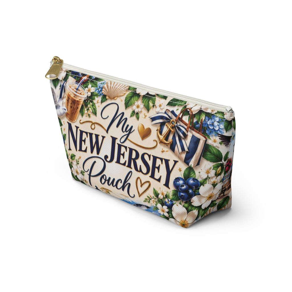 My New Jersey Pouch — Coastal Accessory Pouch with T‑Bottom (Beach Floral Design)