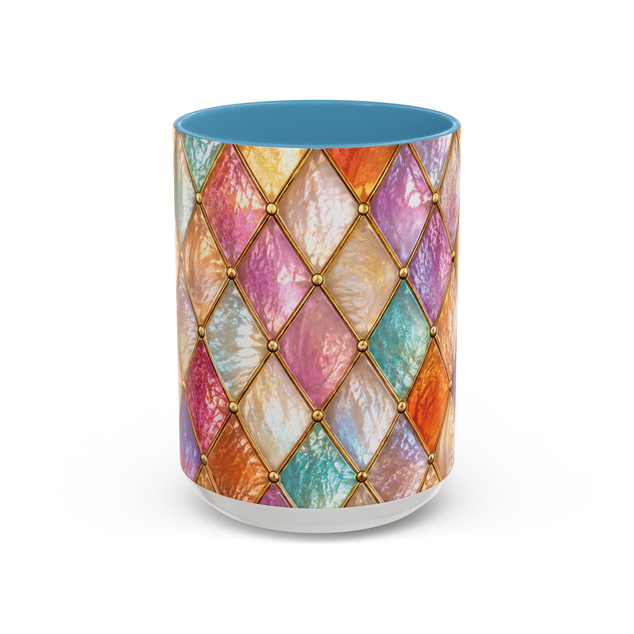 Colorful Jewel-Quilt Accent Coffee Mug — Vibrant Stained-Glass Pattern (11/15oz) Gift for her