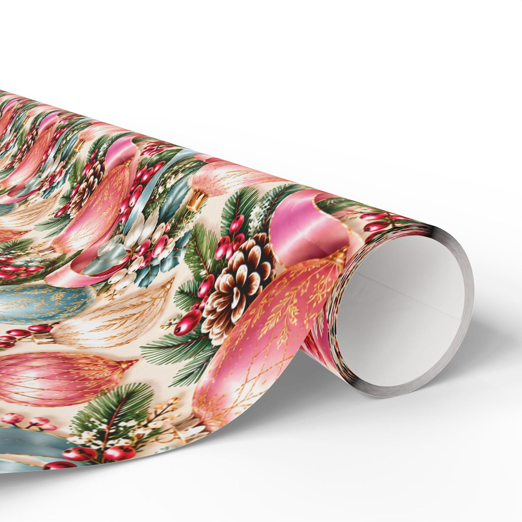 Pink Vintage Christmas Ornament Wrapping Paper