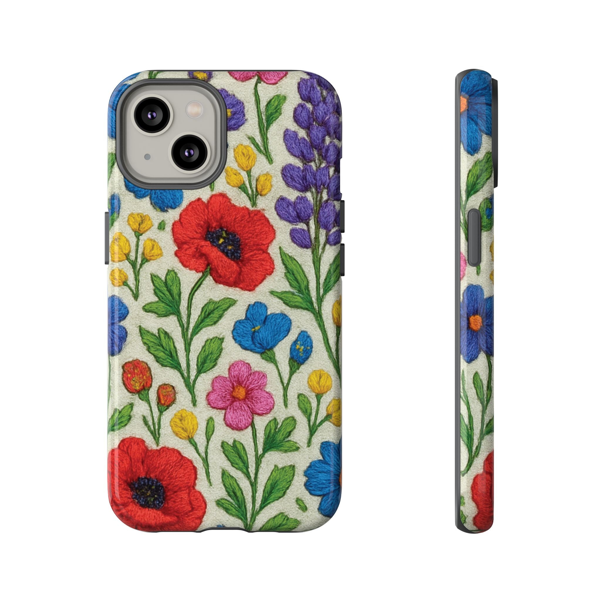 Bright 3D Illusion Wildflower Phone Case Cute Floral Design in Red, Pink, Blue – Aesthetic Protective Case for iPhone and  Android