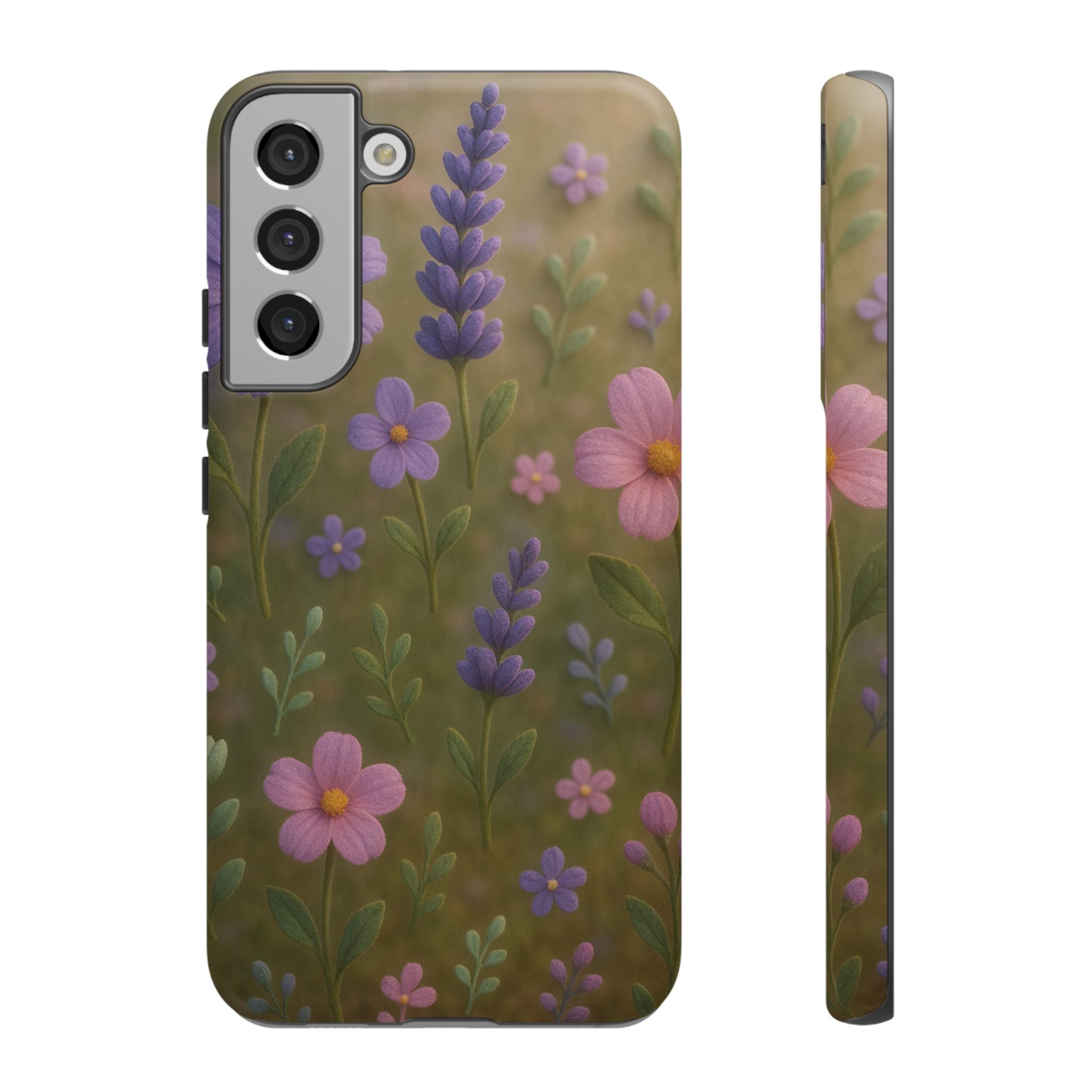 Pastel Flowers 3D Illusion Wildflower Phone Case Cute Pastel Floral Design in Lavender, Pink, Mint Green Aesthetic Protective Case for iPhone and  Android