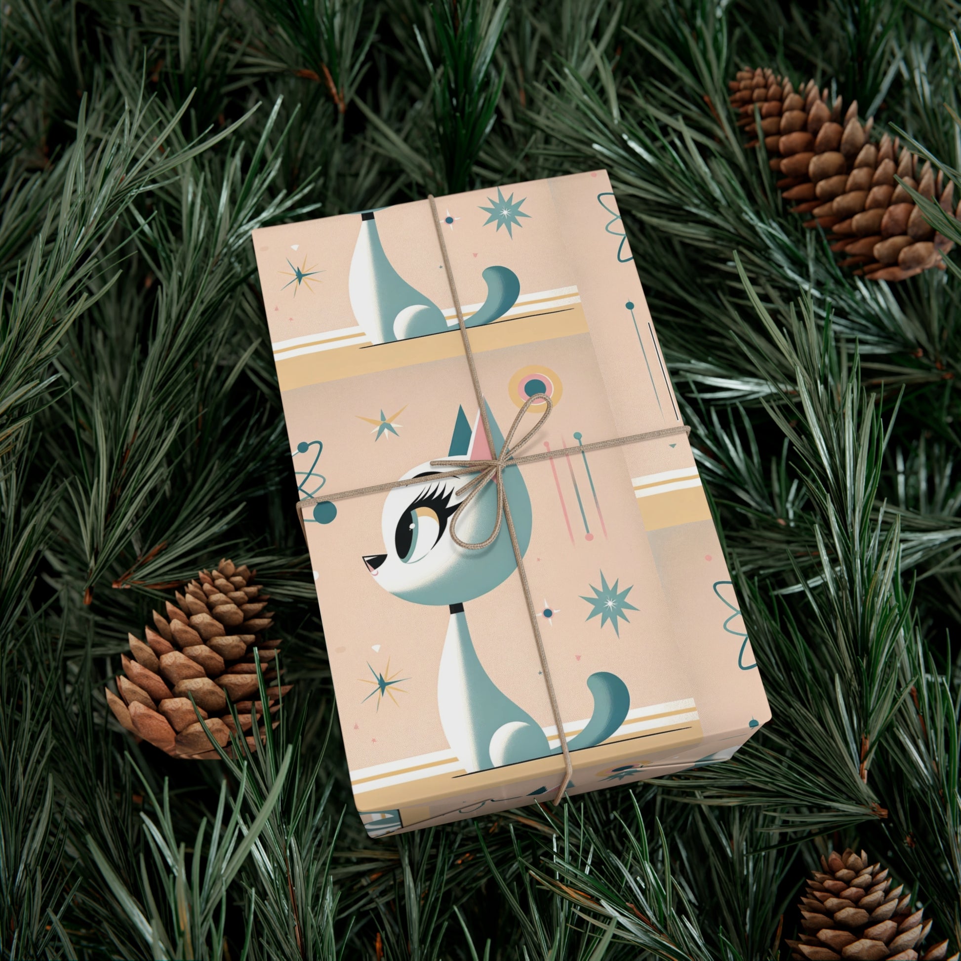 Atomic Pastel Cat 3D Illusion Wrapping Paper Cat Lover Gift Wrap it's Perfect for Weddings, Bridal & Baby Showers Eco-Friendly, Vibrant Design in Matte/Satin, All Occasion.