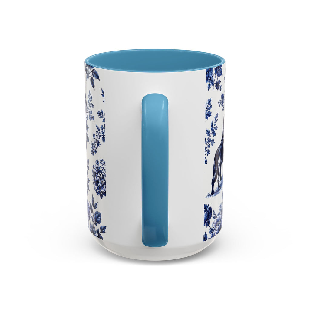 Elegant German Shepherd Floral Mug | Luxury Blue Toile Coffee Mug 11/15oz Accent Ceramic
