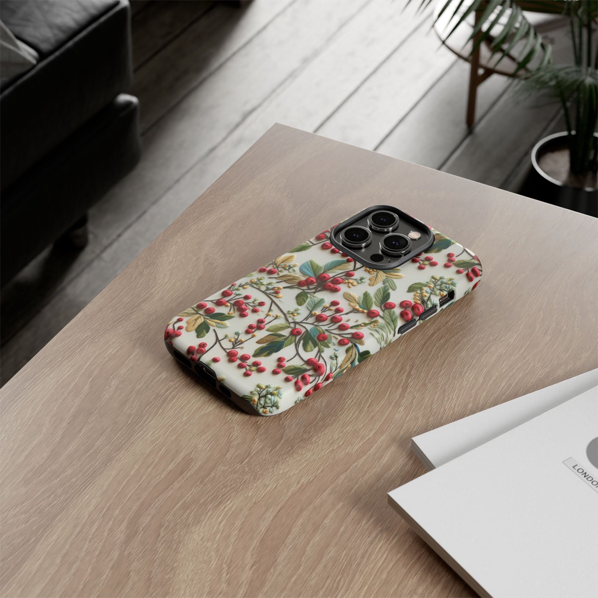 Holly Christmas Wildflowers Boho Chic Design Phone Case - Stylish, Protective Cover for All Models Gift for Mom Accessory Gift for Her