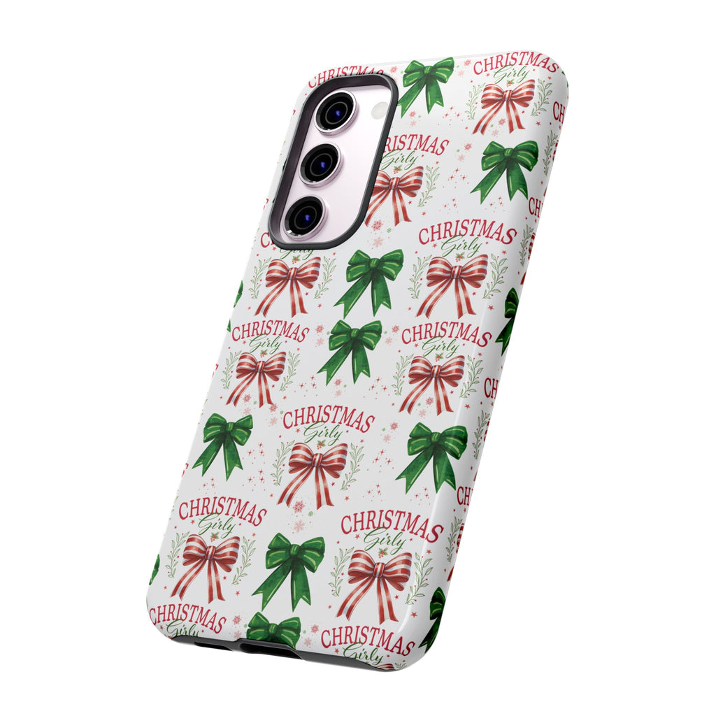 Girly Christmas Coquette Bows Pastel Phone Case for iPhone 17 16 15 23 Samsung, and Pixel | Stylish Protective Cover Gift for Her Perfect for Floral Lover