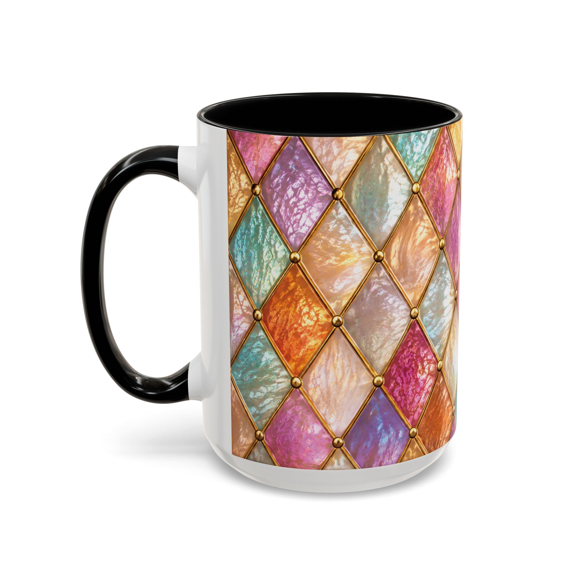 Colorful Jewel-Quilt Accent Coffee Mug — Vibrant Stained-Glass Pattern (11/15oz) Gift for her