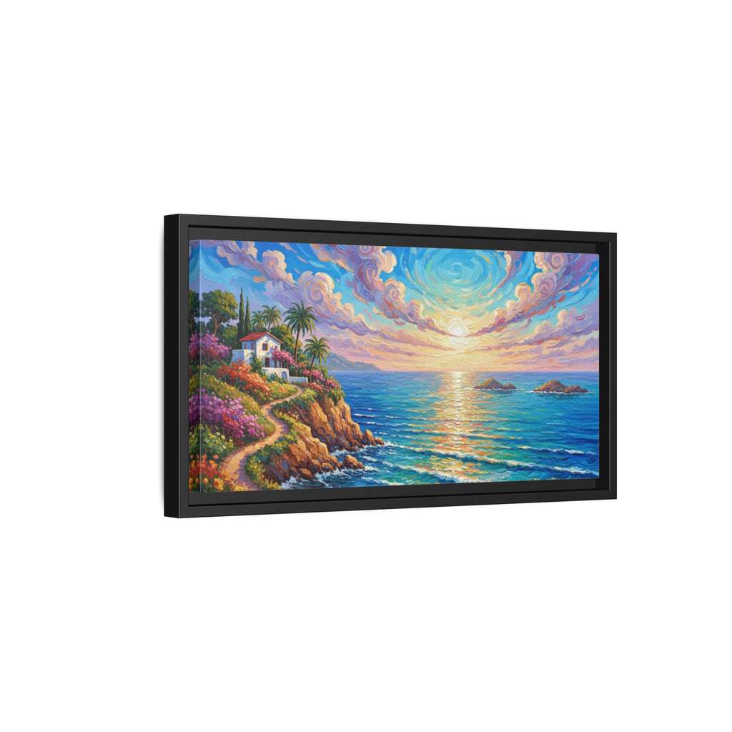 Toile imprimée florale océanique | Décoration murale colorée et lumineuse de paysage marin, œuvre d'art de bureau encadrée et mate