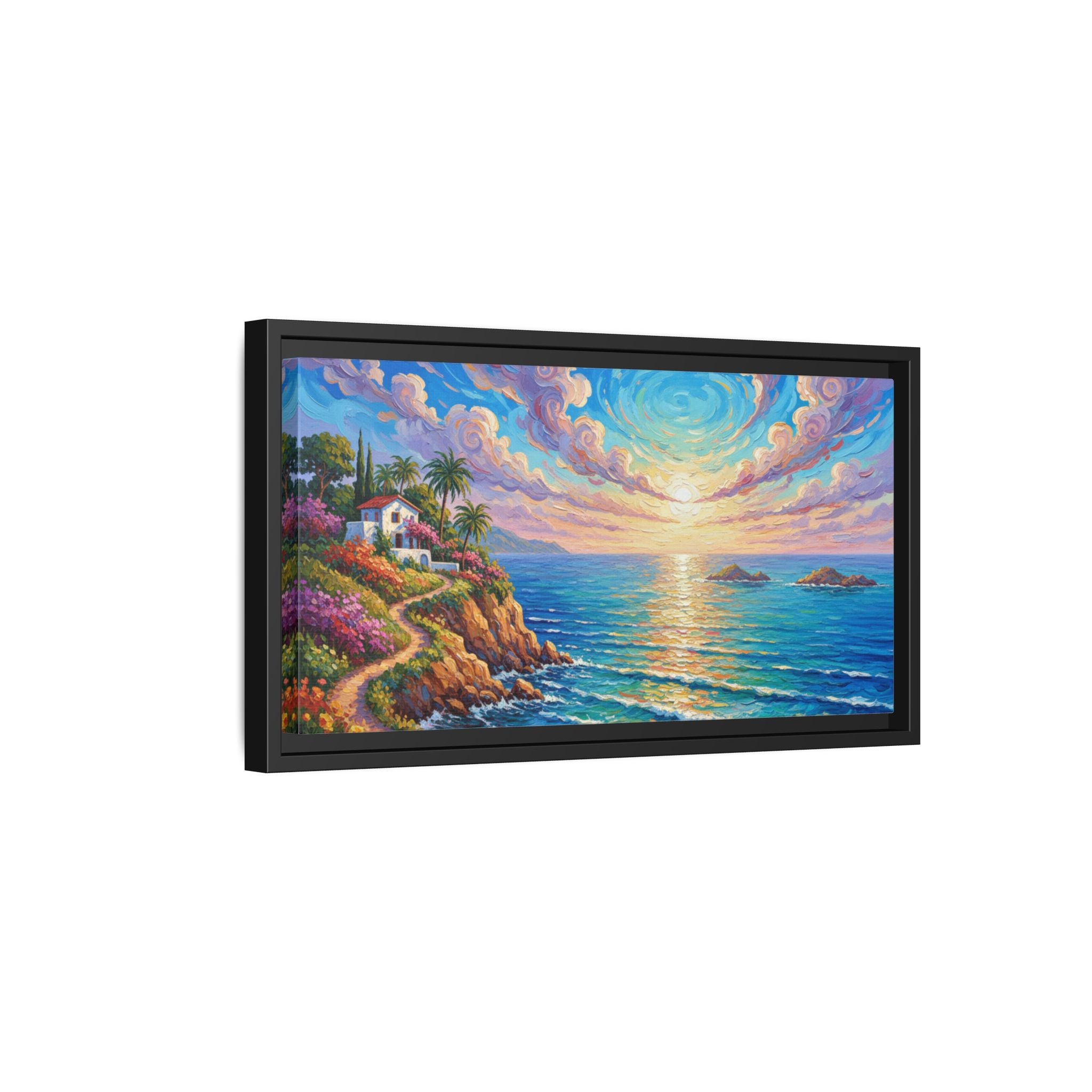 Toile imprimée florale océanique | Décoration murale colorée et lumineuse de paysage marin, œuvre d'art de bureau encadrée et mate