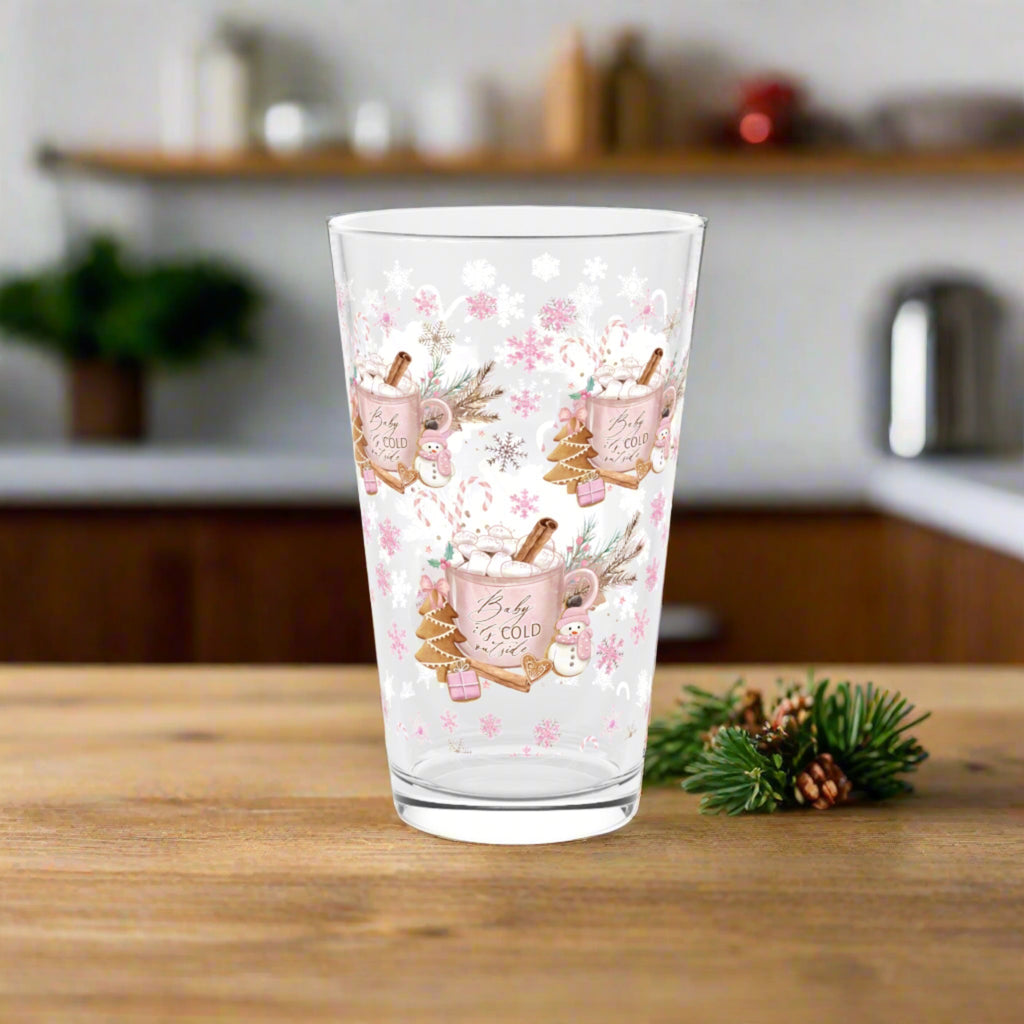 Baby it's Cold Outside Pint Glass Retro Christmas Design | Unique Holiday Drinkware | Perfect Gifts & Decorations |Ideal Gift for Christmas Celebrations Elegance Durable, Glassware Perfect for Parties - MRSBYVALLE