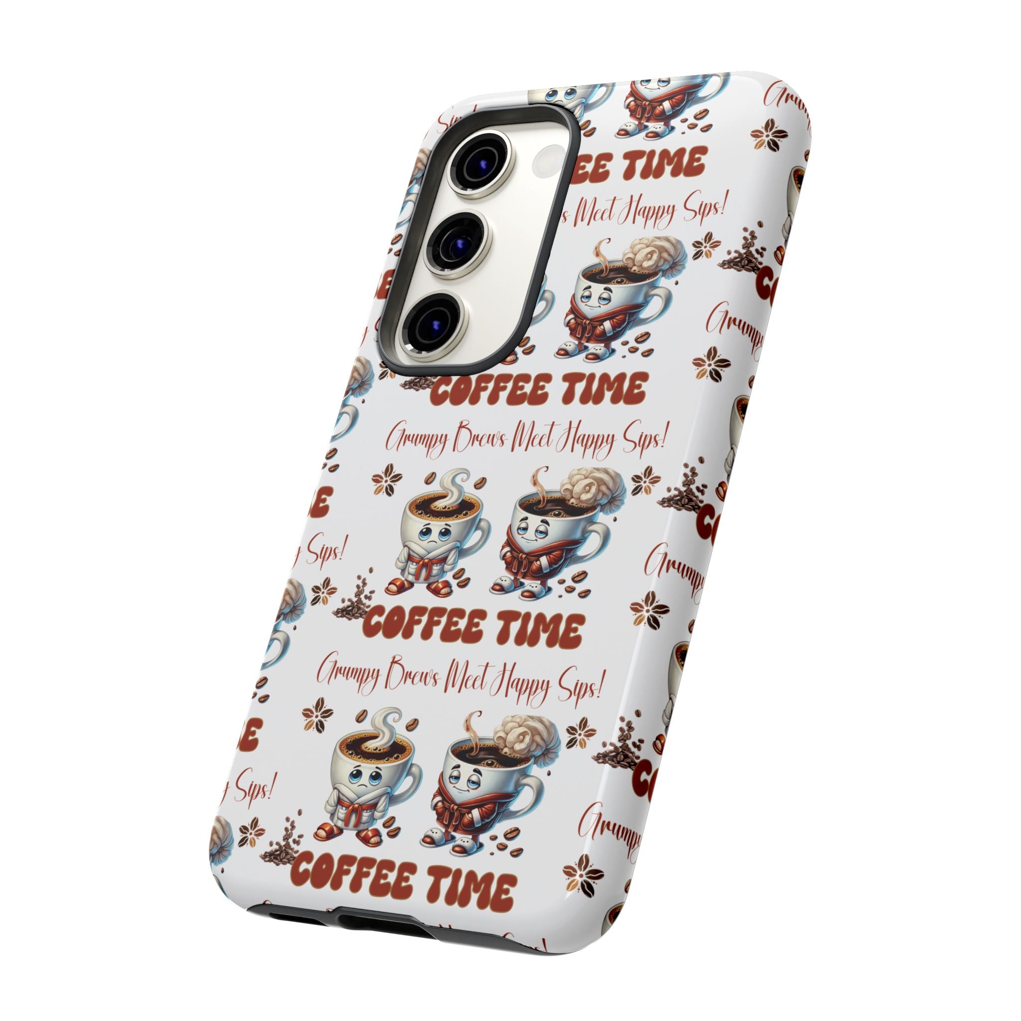 Grumpy Brews Meet Happy Sips Phone Case Compatible with iPhone, Samsung & Pixel | Fun, Durable Protection for Coffee Lovers | Unique Design, Shockproof & Scratch-Resistant Perfect for Coffee Lover - MRSBYVALLE