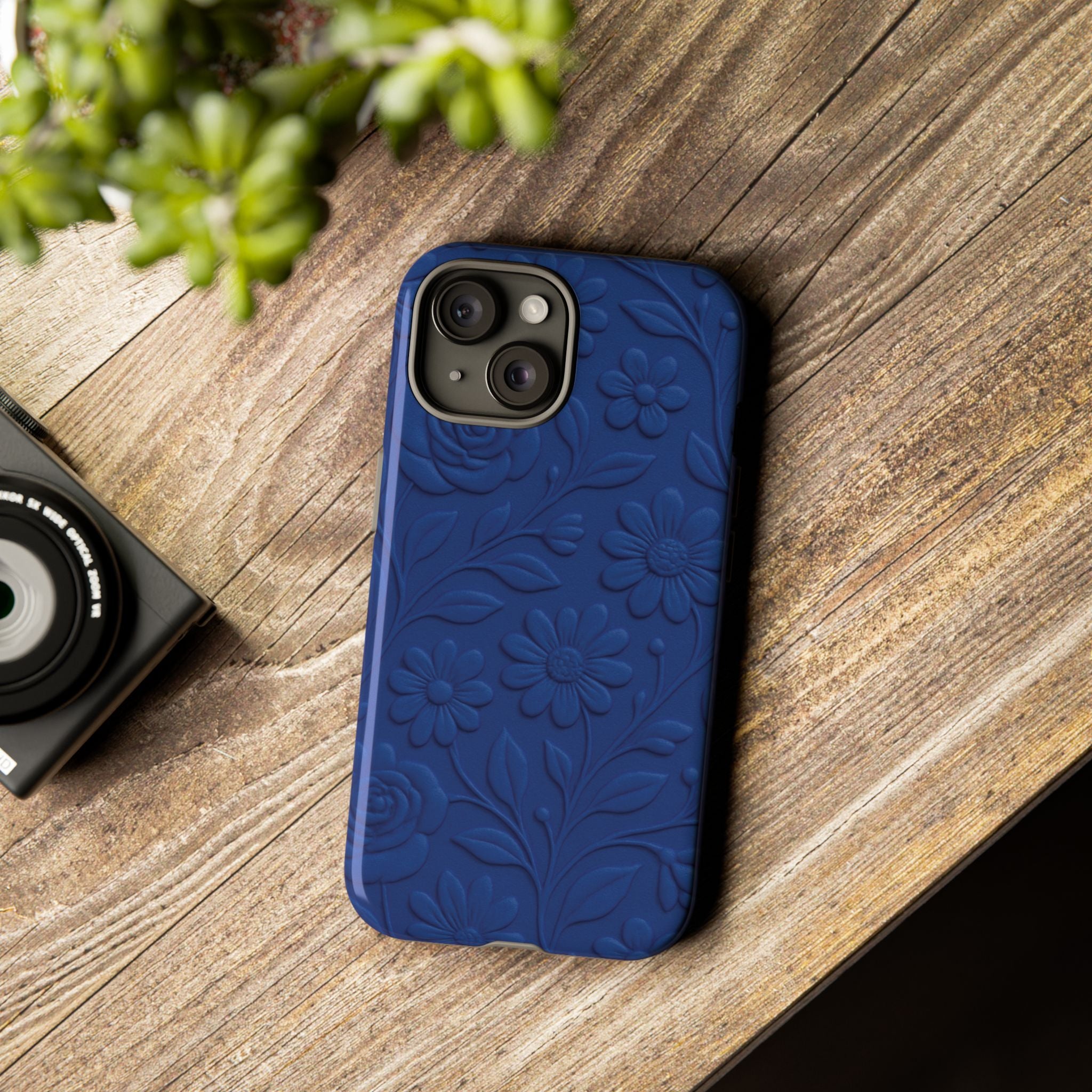 3D Illusion Floral Cobalt Blue Phone Case Elegant Raised Flower Design, Seamless Textured Look, Durable & Stylish Protection for iPhone and Android Models Fits iPhone & Samsung Models