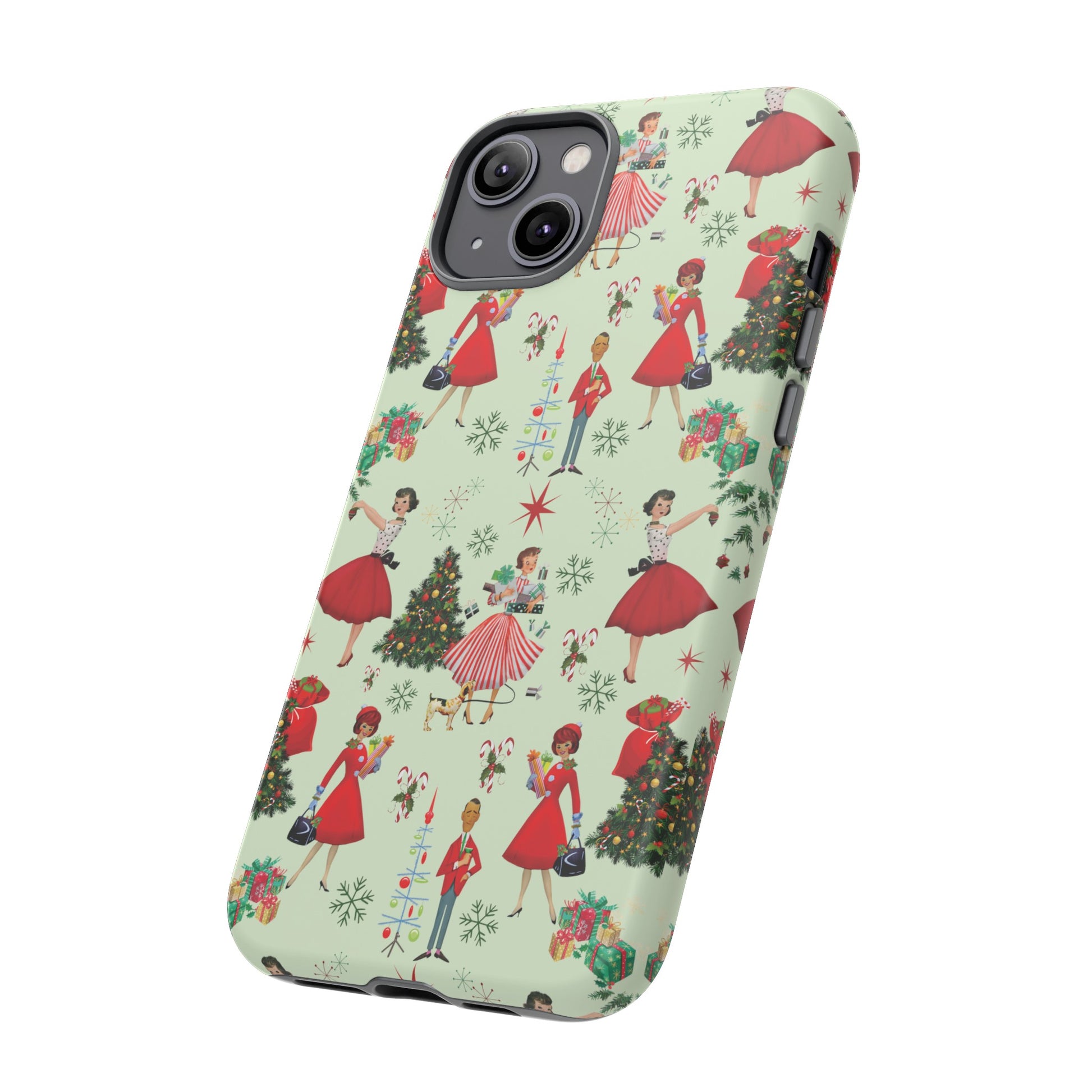 1950s Vintage Phone Case - Retro Christmas Design | Unique Holiday Protection for Your Device | Stylish & Durable Cover Gift for Her Phone 15, Samsung iPhone Samsung Accessory Gift for Her