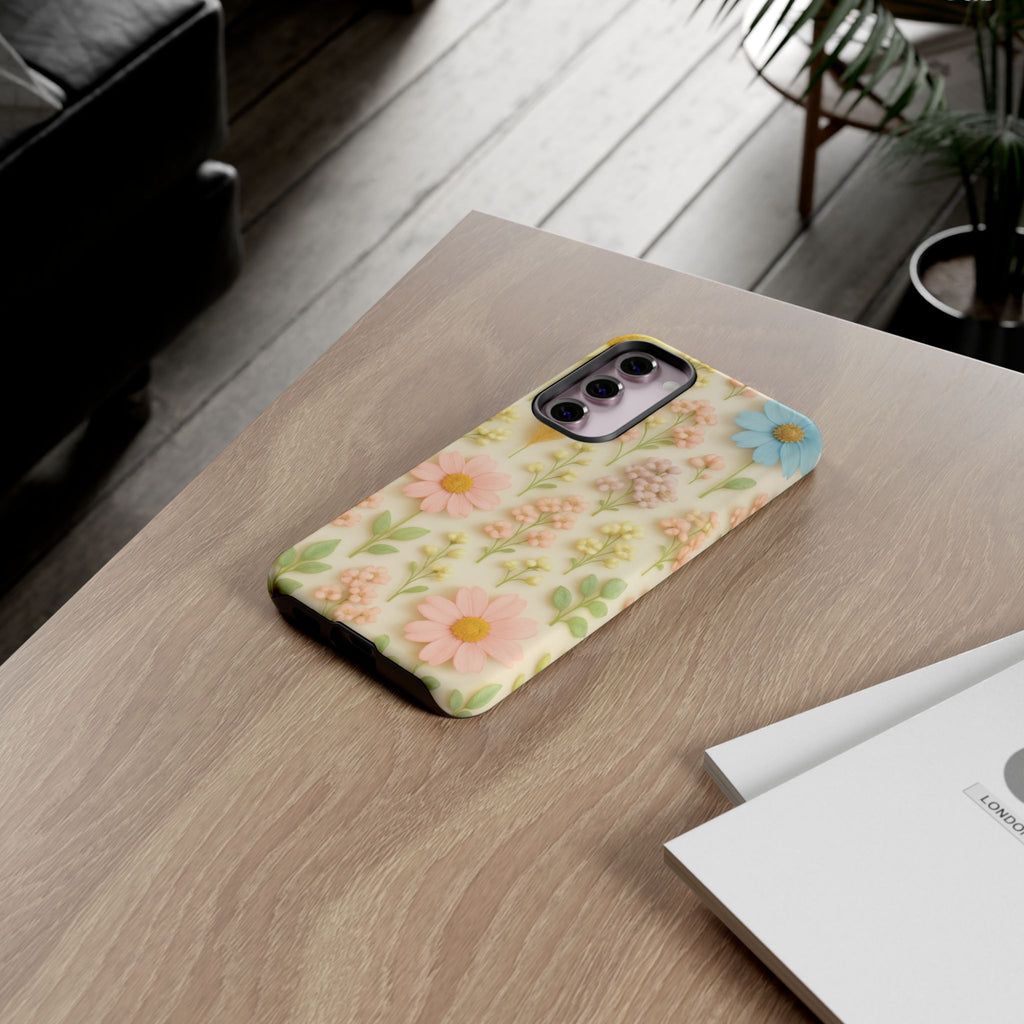 Pastel Dried Flowers Illusion Phone Case 3D Realistic Pressed Floral Design, Bright Botanical Aesthetic, Soft Nature-Inspired CoveriPhone & Galaxy