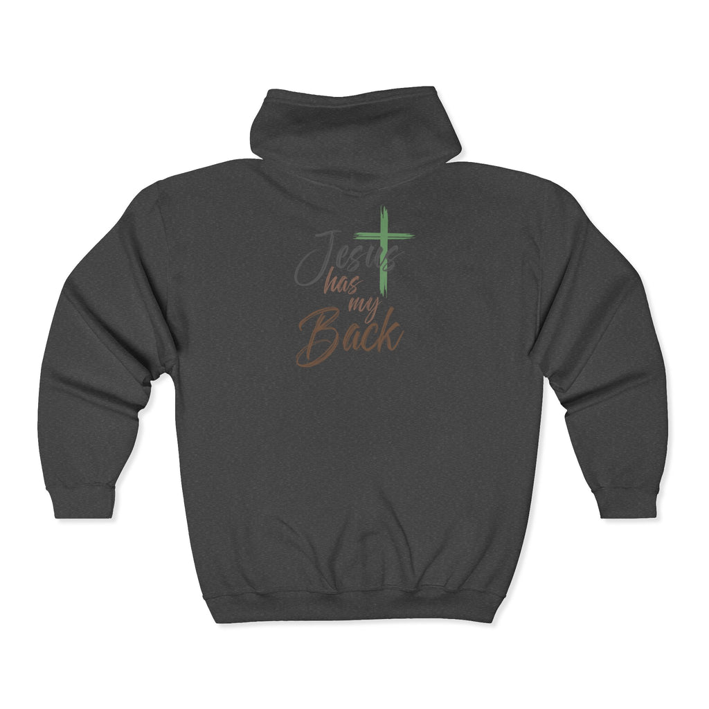 Faith-Inspired Full Zip Hoodie - "Jesus Has My Back"