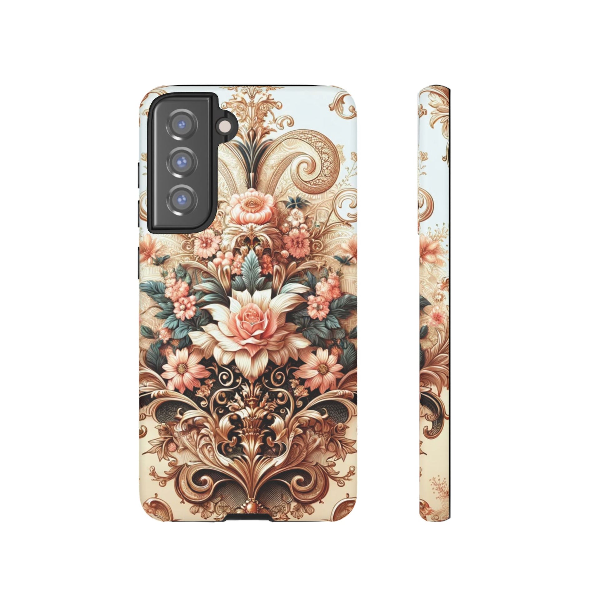 Gold Design Luxury Phone Tough Case Floral Elegant Durable Stylish for Modern Devices iPhone 17, 16, 15, Samsung iPhone Samsung Accessory Gift for Her