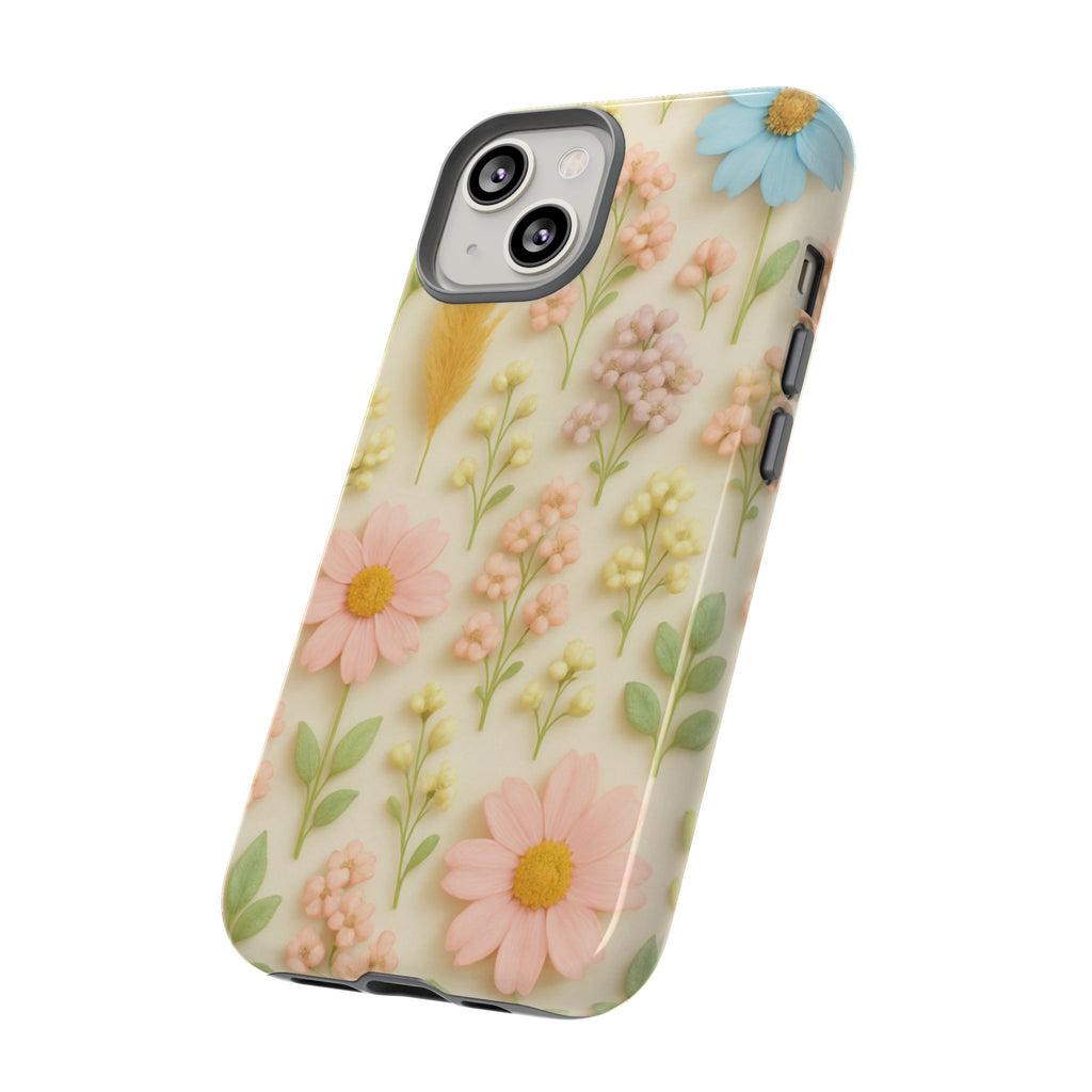 Pastel Dried Flowers Illusion Phone Case 3D Realistic Pressed Floral Design, Bright Botanical Aesthetic, Soft Nature-Inspired CoveriPhone & Galaxy