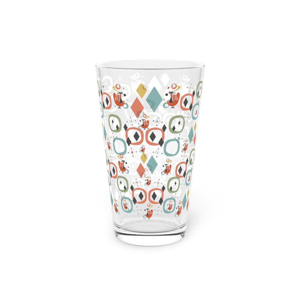 Retro Mid-Century Atomic Cat 16oz Pint Glass Mid-Century Modern Retro Style for Cocktails, Mocktails, Beer, and Water Perfect for Every Occasion Mother's Day Party Drinkware, Housewarming Perfect Gift Party Drinkware, Cocktail, Wedding Perfect for Parties - MRSBYVALLE