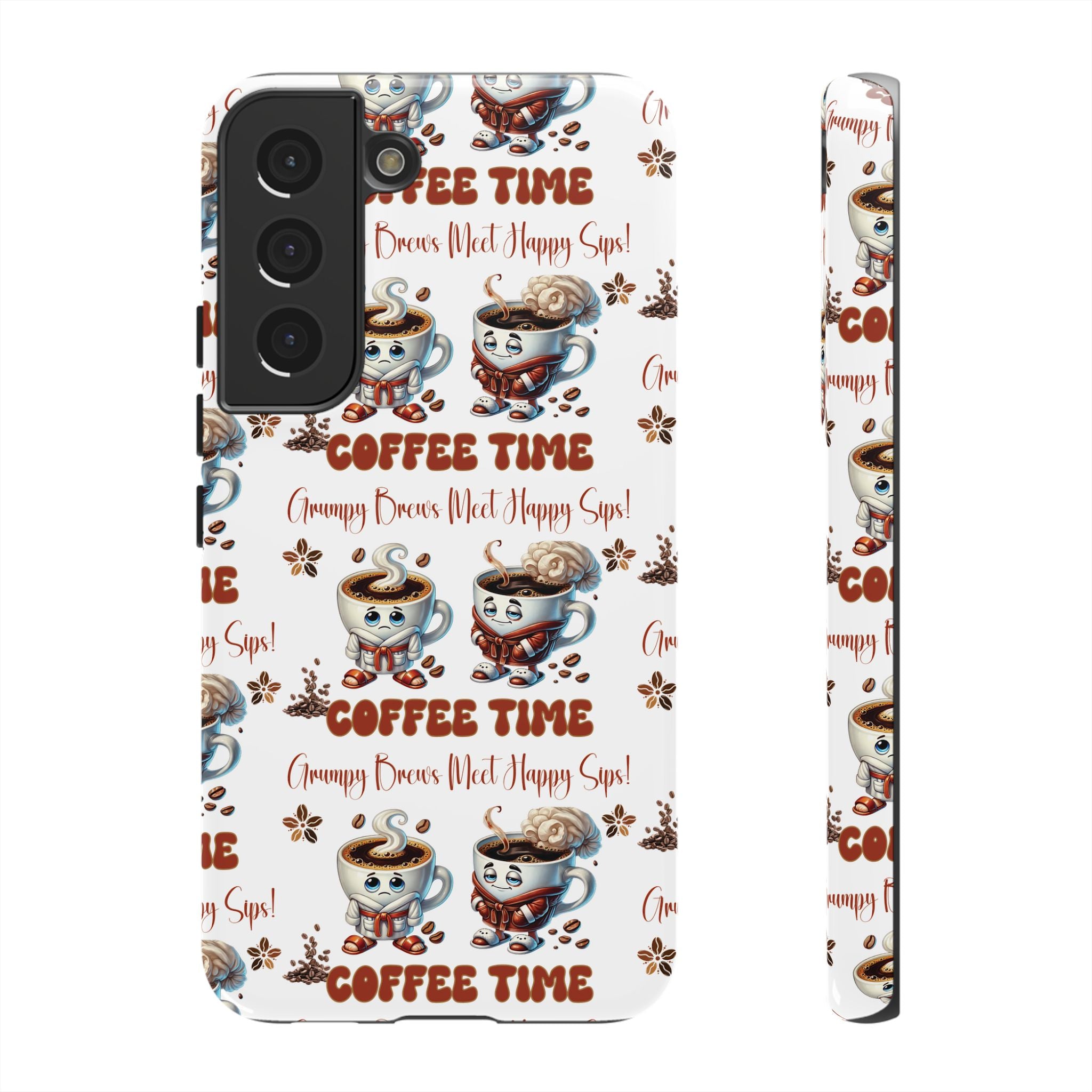 Grumpy Brews Meet Happy Sips Phone Case Compatible with iPhone, Samsung & Pixel | Fun, Durable Protection for Coffee Lovers | Unique Design, Shockproof & Scratch-Resistant Perfect for Coffee Lover - MRSBYVALLE