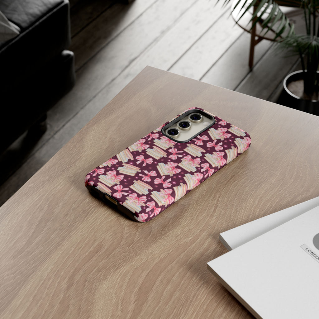 Coquette Pink Bows & Books Phone Case for iPhone 16 15 14 13 12  21 23 Samsung, and Pixel | Stylish Protective Cover Gift for Her Perfect for Floral Lover
