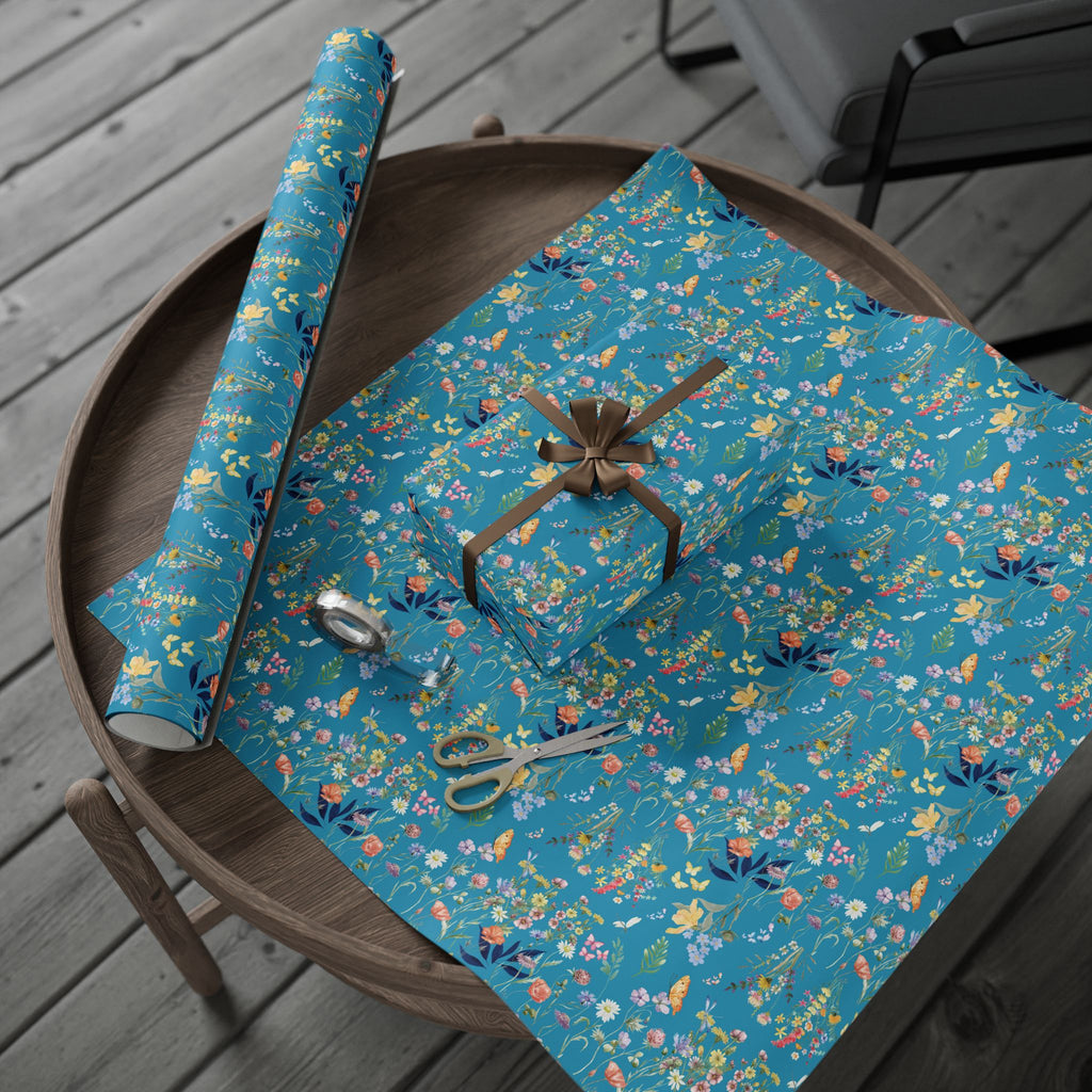Turquoise Wildflowers Wrapping Paper Wedding, Birthdays