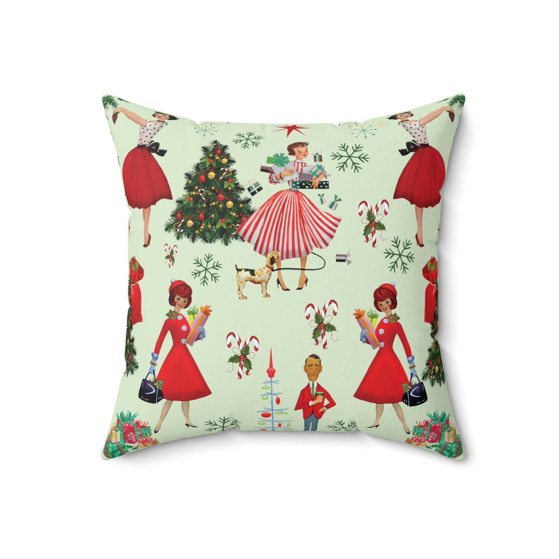 Housewarming Gift 1950s Vintage Decorative Pillow - Retro Christmas Design Square Decorative Pillow  Accent Home Decor | Premium Quality, Soft, and Durable | Perfect for Couch, Bed, or Chair | Elegant Bedrooms Pillow Gift New House, Bridal Shower Gift - MRSBYVALLE