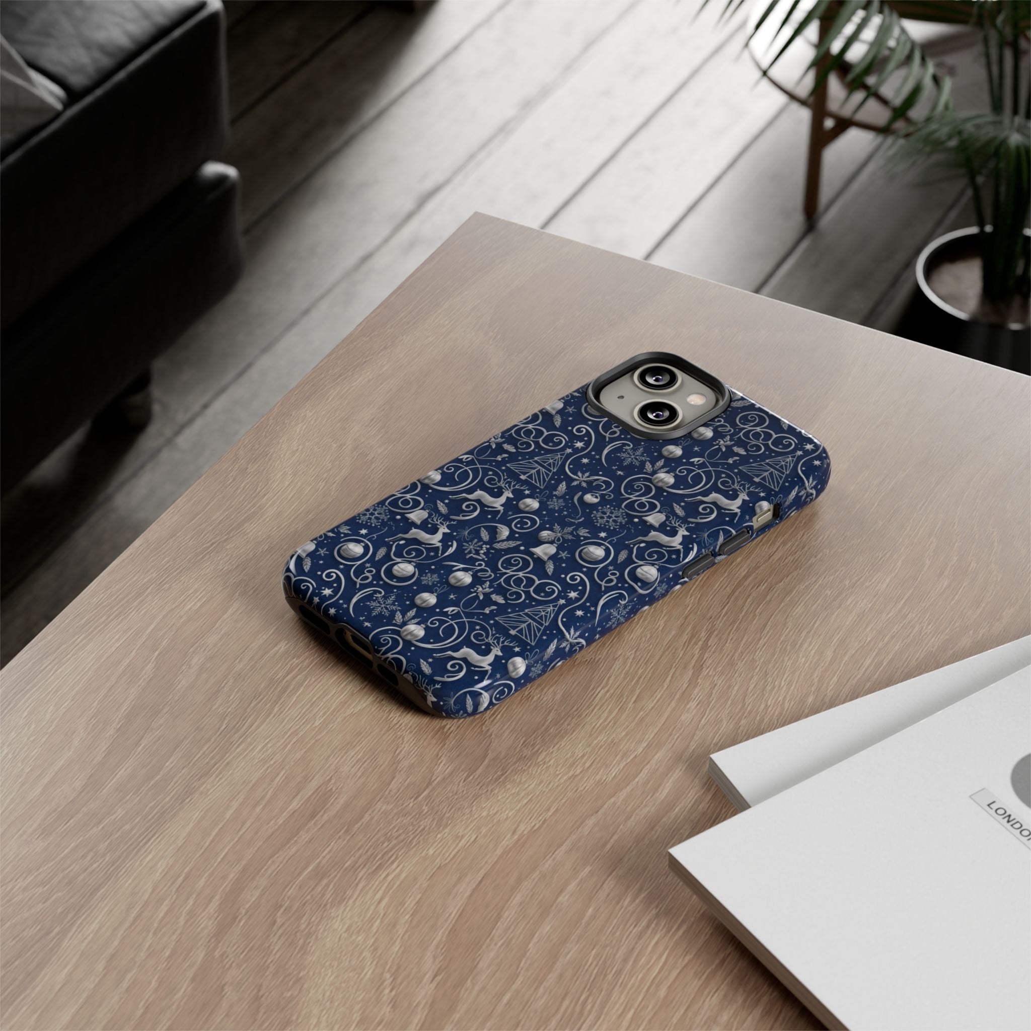 Coque Téléphone Noël Bleu & Argent – Motif Paillettes Festives pour iPhone 17, Tous iPhones & Galaxy | Cadeau MRSBYVALLE pour Elle