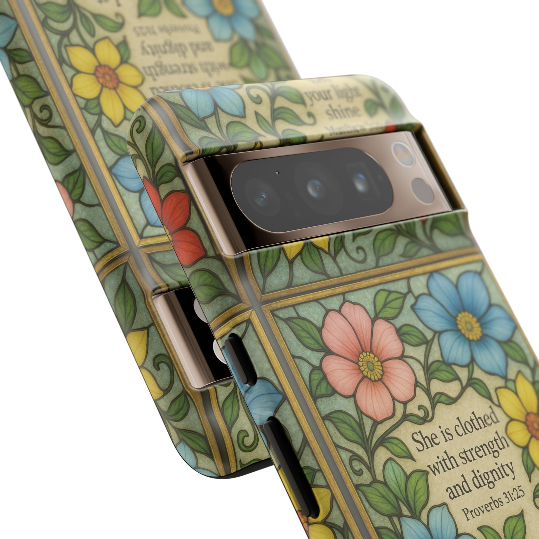 Pastel Floral Stained Glass Bible Verse Phone Case Christian Affirmation, Soft Faith Design, iPhone Samsung Google, Inspirational Gift for HerGift for Christians