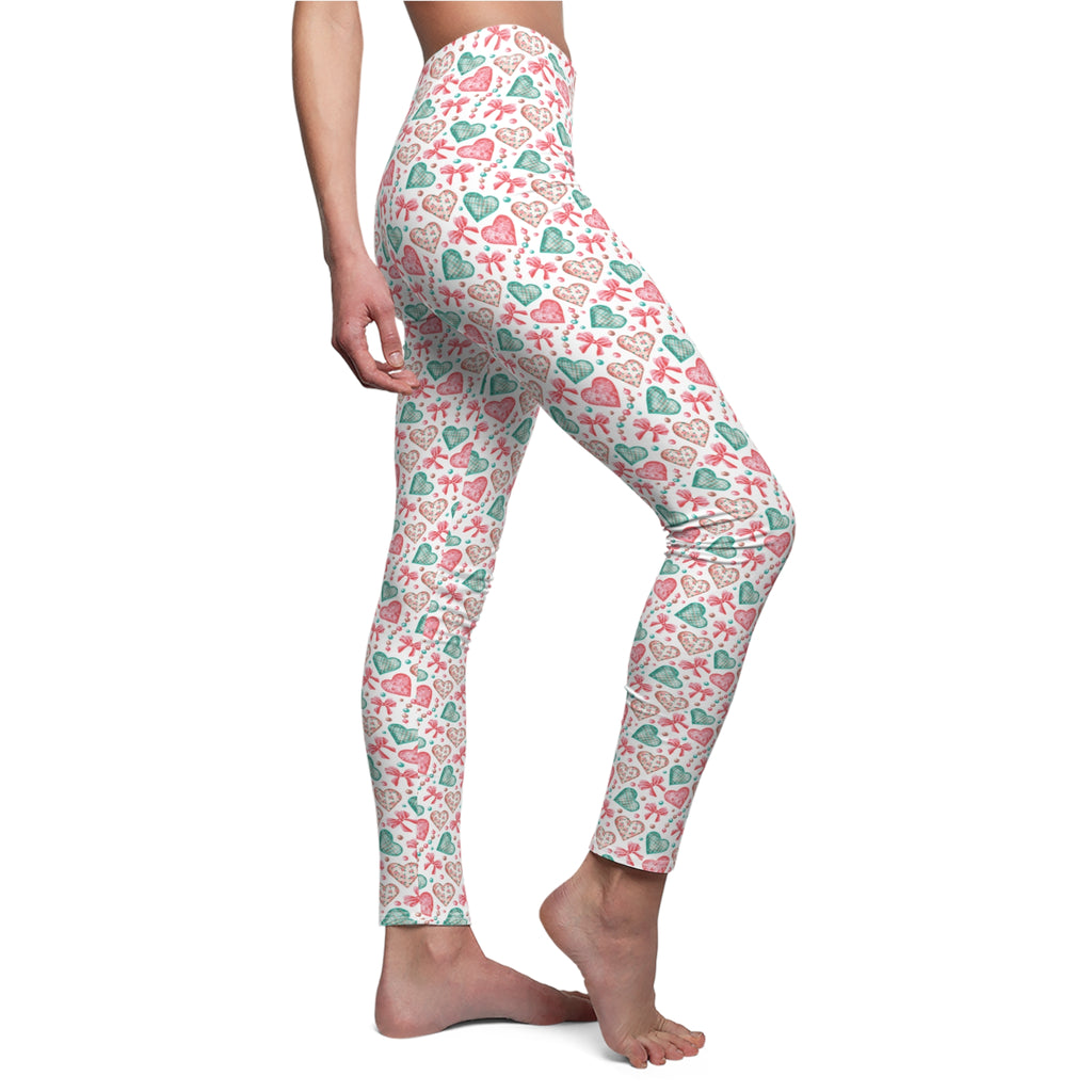 Cute Mint & Pink Hearts Leggings for Women – Comfy, Trendy & Perfect for Valentine’s Day, Yoga, Gym, or Everyday Wear Available in Plus Sizes