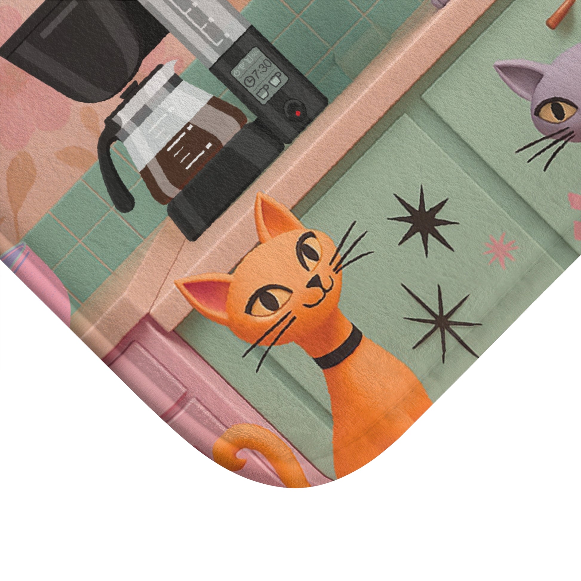 Atomic Cat Mid Century Modern Bath Mat | Retro 1950s Space Age Bathroom Decor | Funky Vintage Starburst Style for Cat Lovers & Retro HomesUpgrade Comfort Home