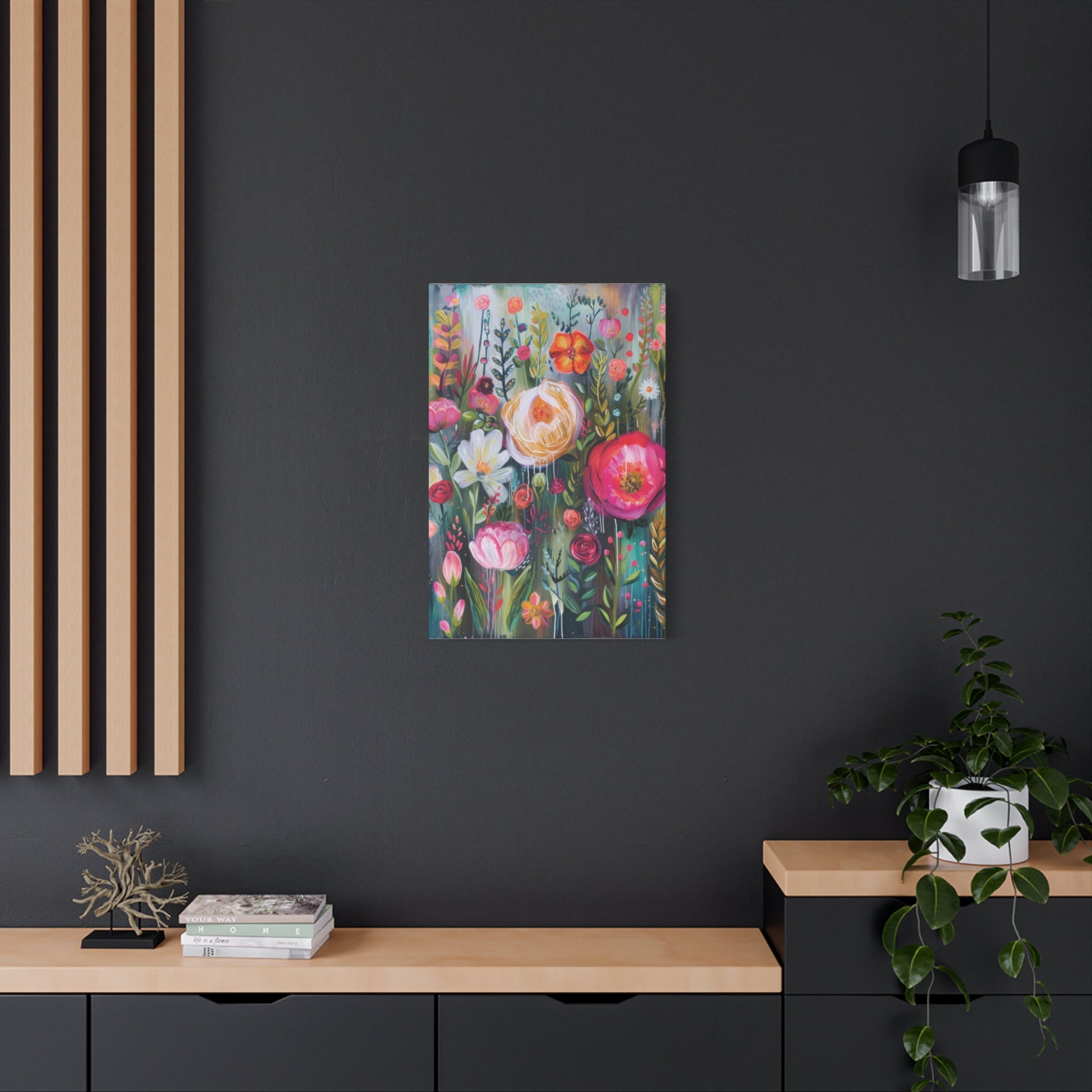 Watercolor Boho Floral Wall Art Matte Canvas Stretched, Vibrant Botanical Design, Perfect for Living Room, Bedroom, or Office Decor, Adds a Stylish Touch to Any Space - MRSBYVALLE