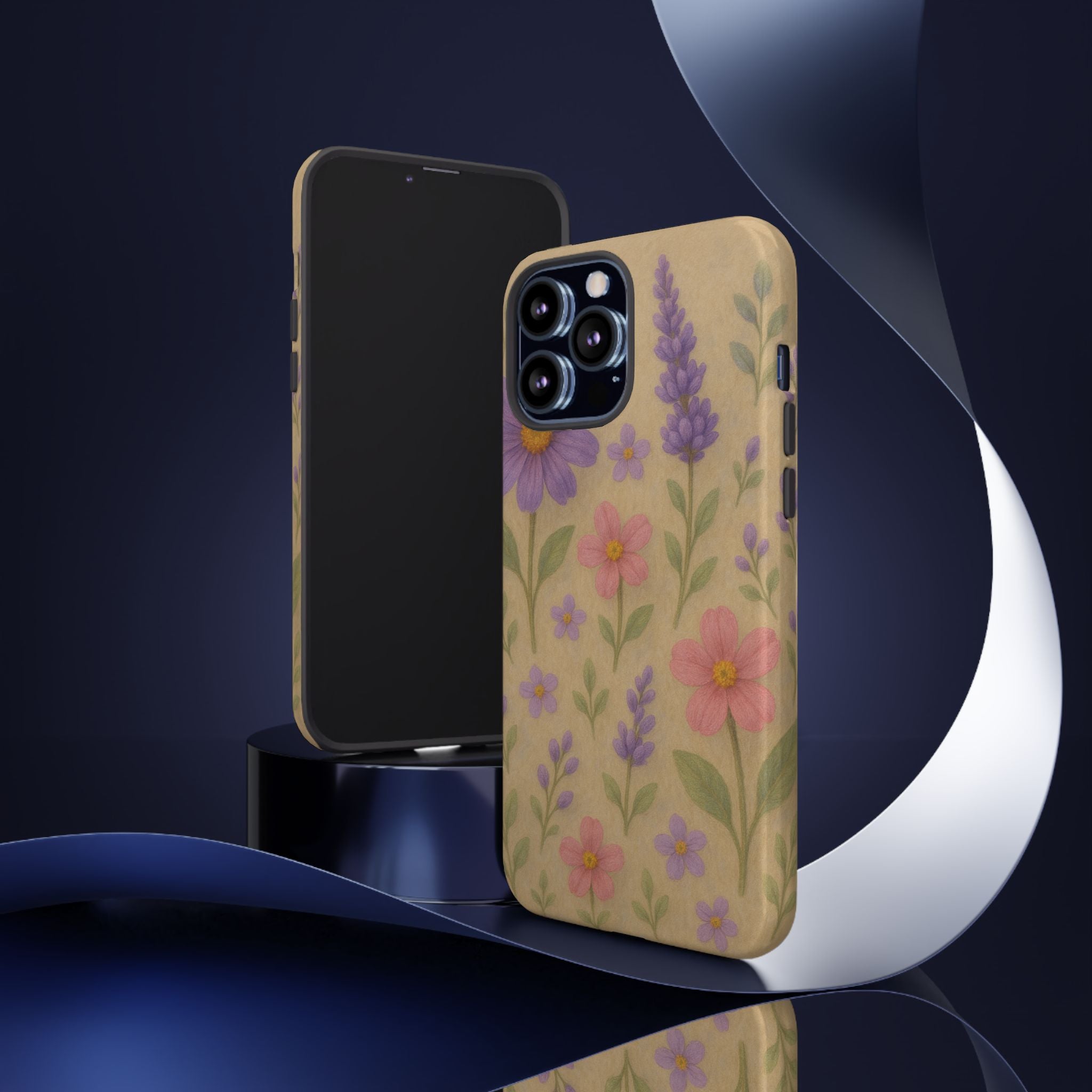 3D Illusion Wildflower Phone Case Cute Pastel Floral Design in Lavender, Pink, Mint Green – Aesthetic Protective Case for iPhone and  Android