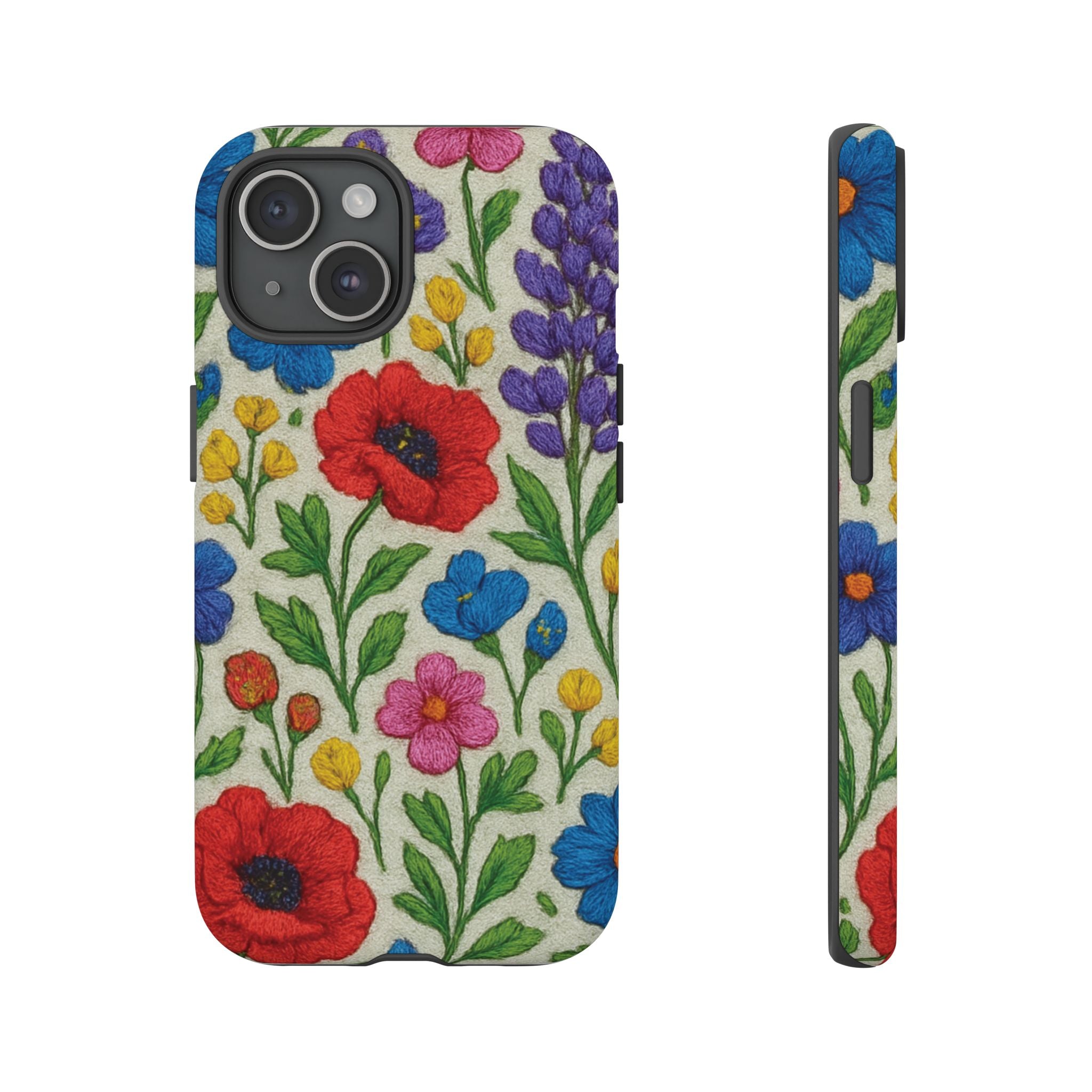 Bright 3D Illusion Wildflower Phone Case Cute Floral Design in Red, Pink, Blue – Aesthetic Protective Case for iPhone and  Android