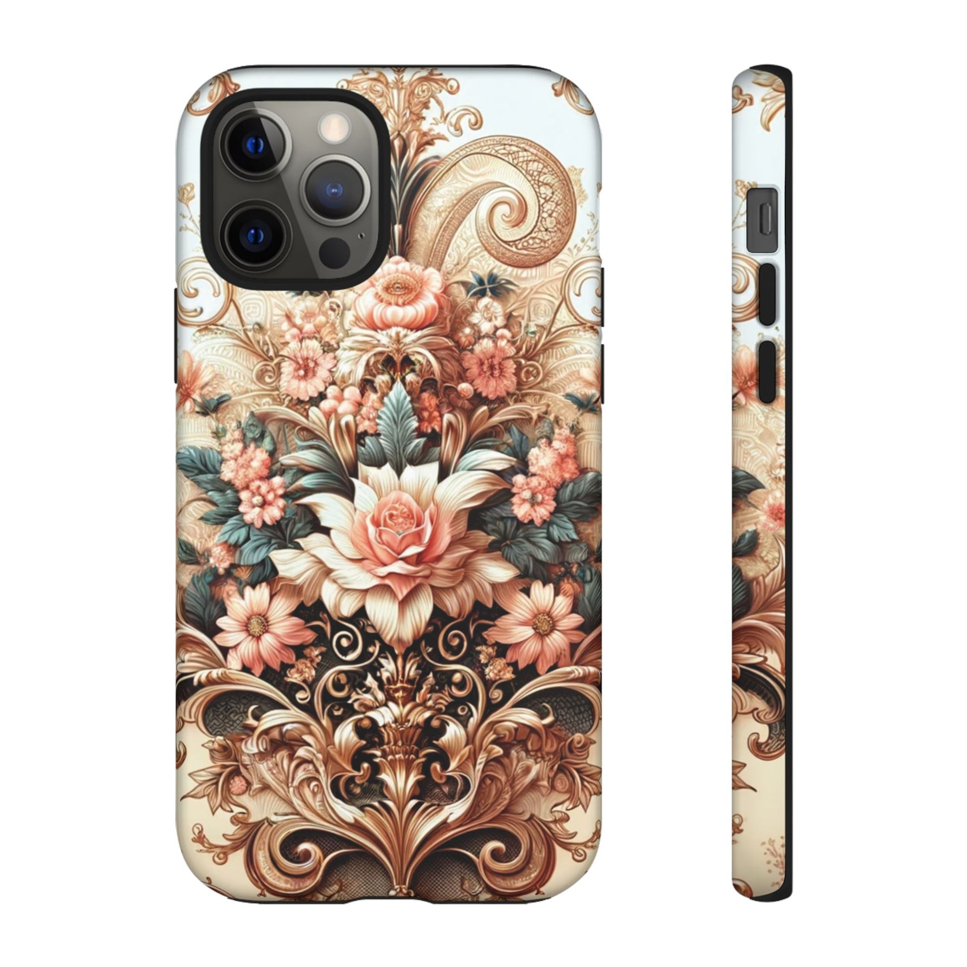 Gold Design Luxury Phone Tough Case Floral Elegant Durable Stylish for Modern Devices iPhone 17, 16, 15, Samsung iPhone Samsung Accessory Gift for Her