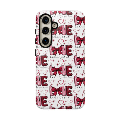 Love Like Jesus Red Bows and Hearts—Tough, Faithful Phone Cases & Religious iPhone Accessories: Protect Your Device & Show Your Faith