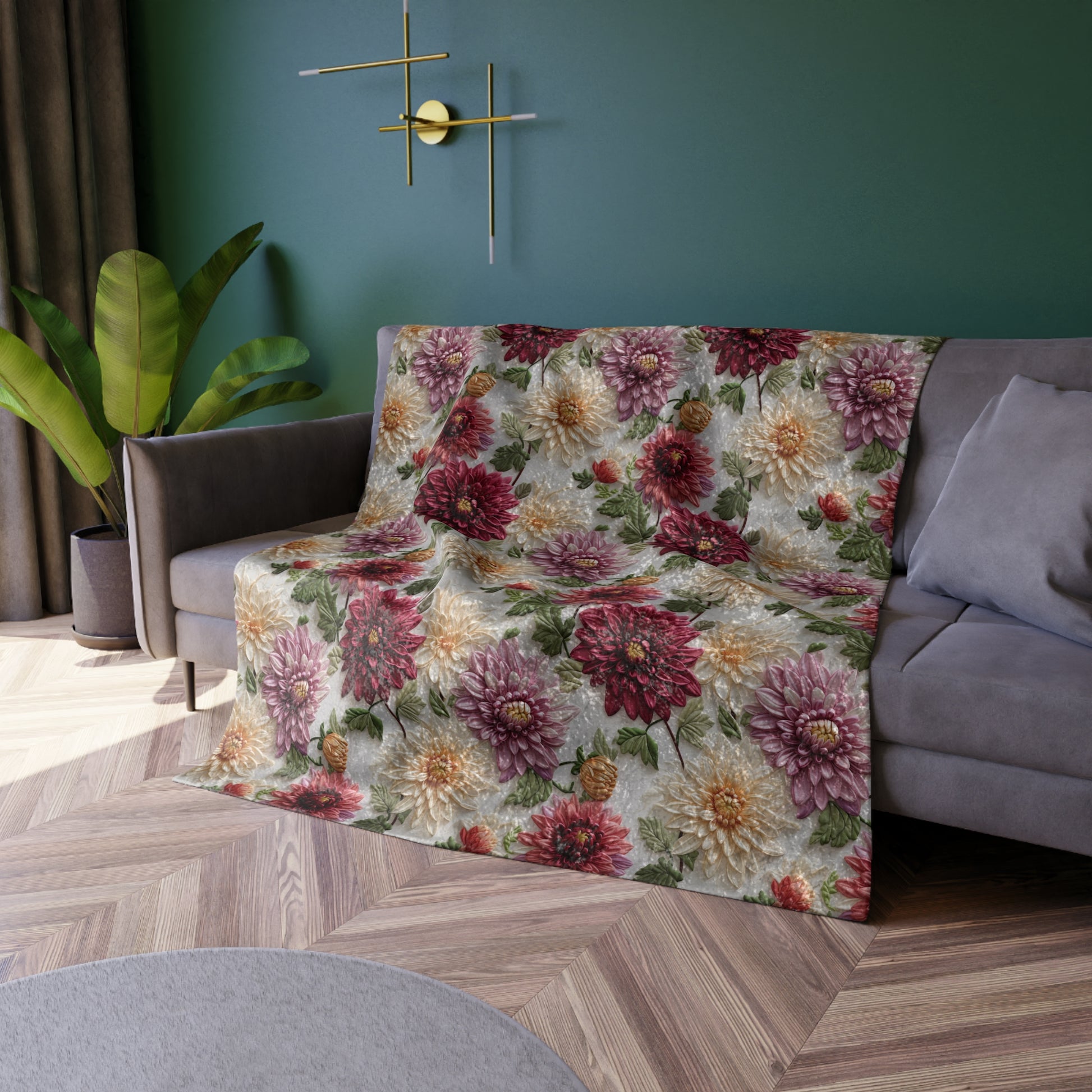 Fall Luxurious Crushed Velvet Blanket Beautiful Fall Floral Design, Ultra-Soft and Cozy, Perfect for Autumn Home Decor, 50"x60" Throw for Beds and Sofas - MRSBYVALLE