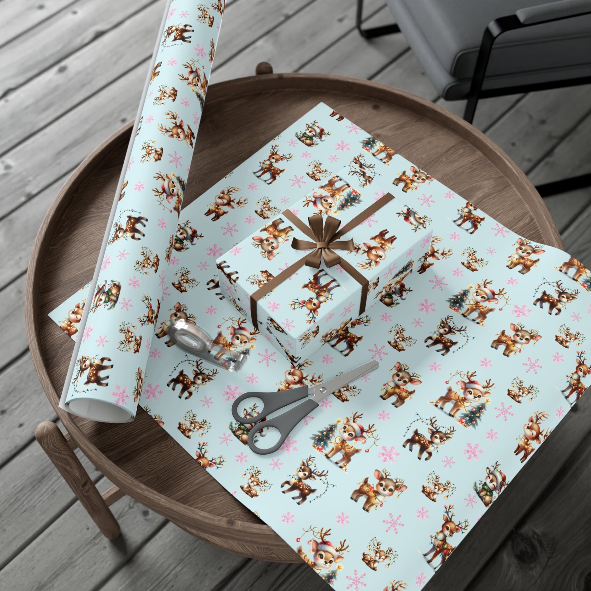Watercolor Reindeer Christmas Wrapping Paper Elegant Holiday Gift Wrap Featuring Whimsical Deer Design | Perfect for Festive Presents, Available in Multiple Sizes for Every Gift - MRSBYVALLE