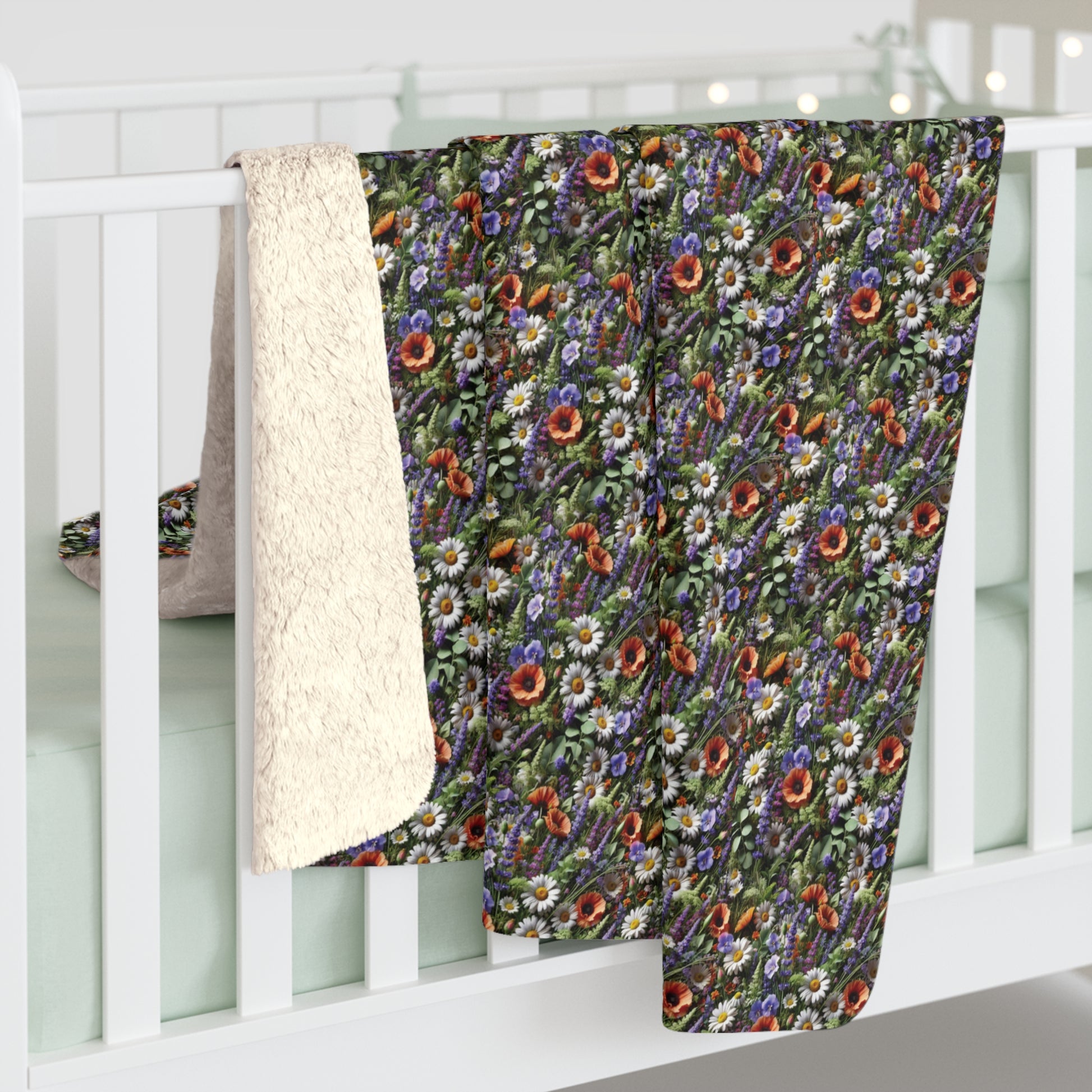 Boho Wildflower Sherpa Blanket - Cozy & Soft Throw with Vibrant Floral Design, Perfect for Home Decor, Lounging, or Gifting - MRSBYVALLE