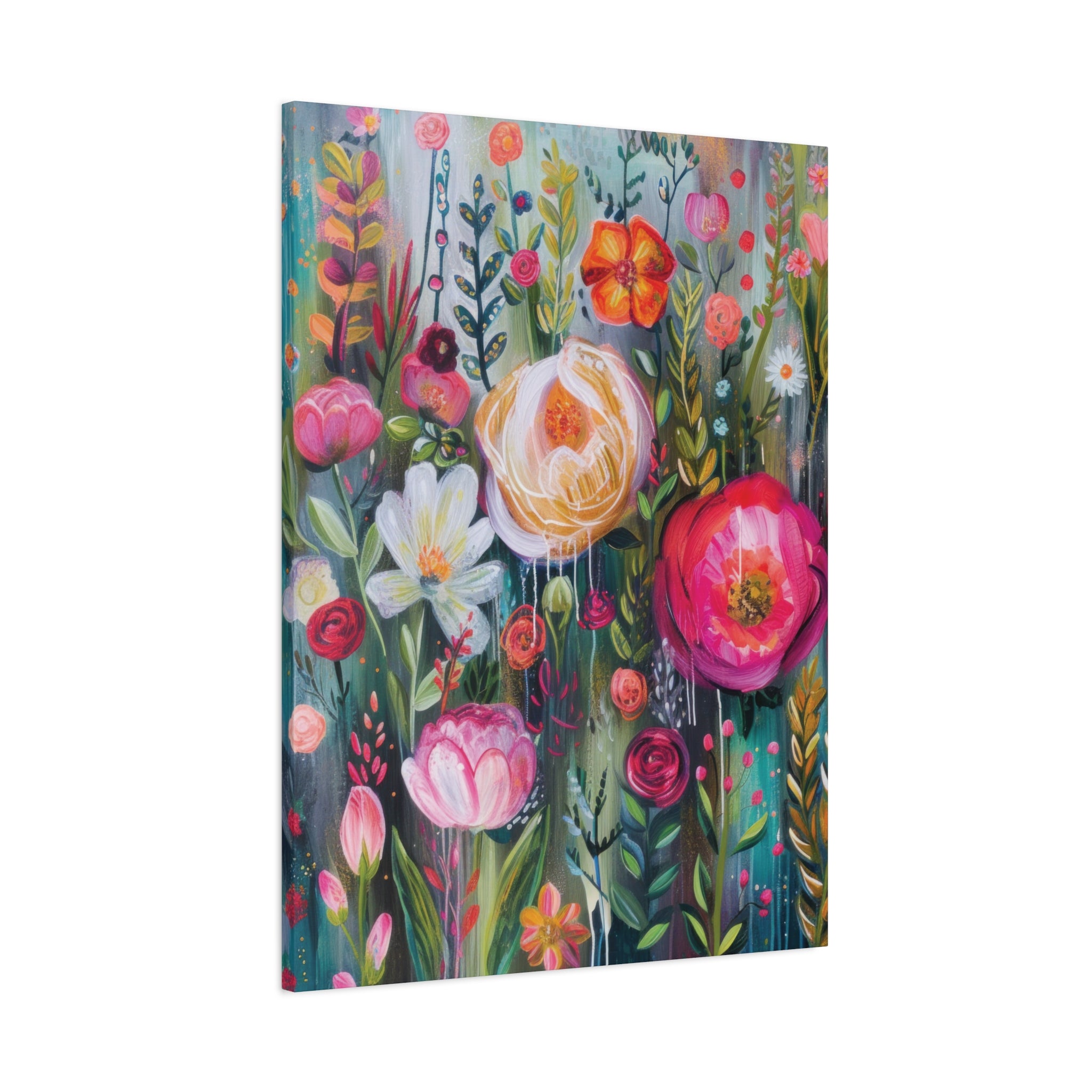 Watercolor Boho Floral Wall Art Matte Canvas Stretched, Vibrant Botanical Design, Perfect for Living Room, Bedroom, or Office Decor, Adds a Stylish Touch to Any Space - MRSBYVALLE